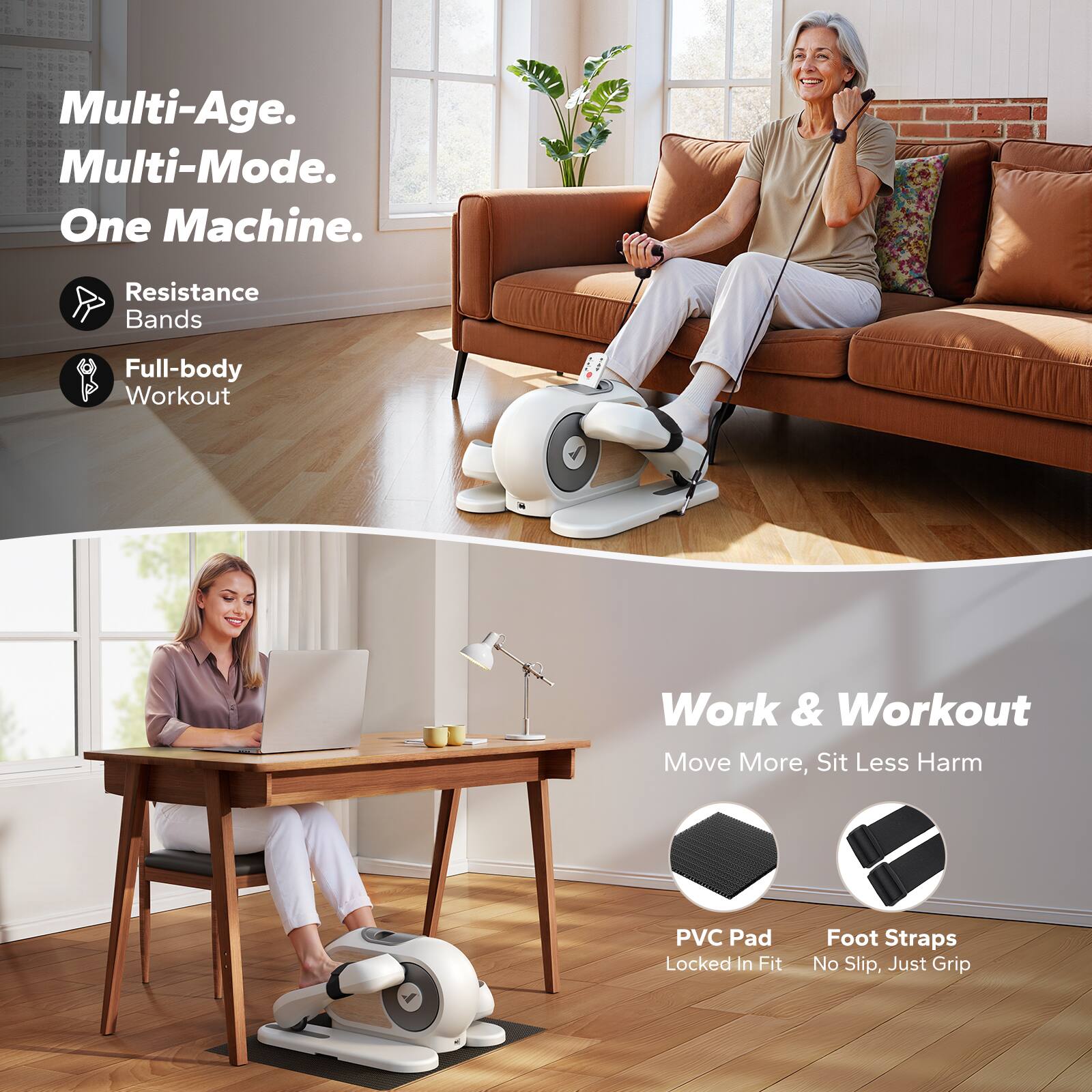 Alt View 4. MERACH - MERACH E32 Under Desk Elliptical Machine Leg Exerciser For Home With Remote Control - White.