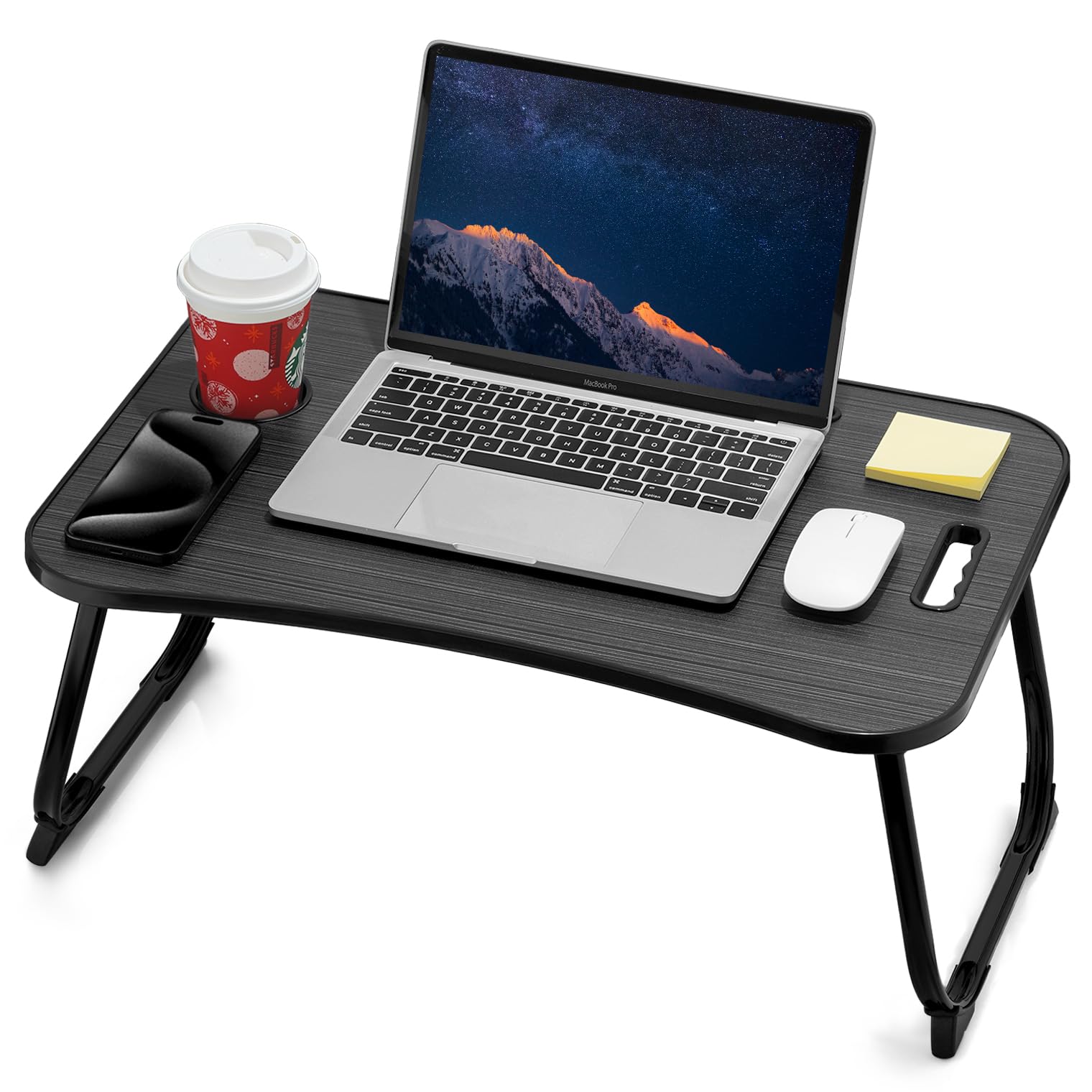 Stylel Star - Laptop Bed Desk, Foldable Lap Desk, Portable Lap Table, Laptop Stand with Cup Holder & Tablet Slot & Lifting Handle f - Black