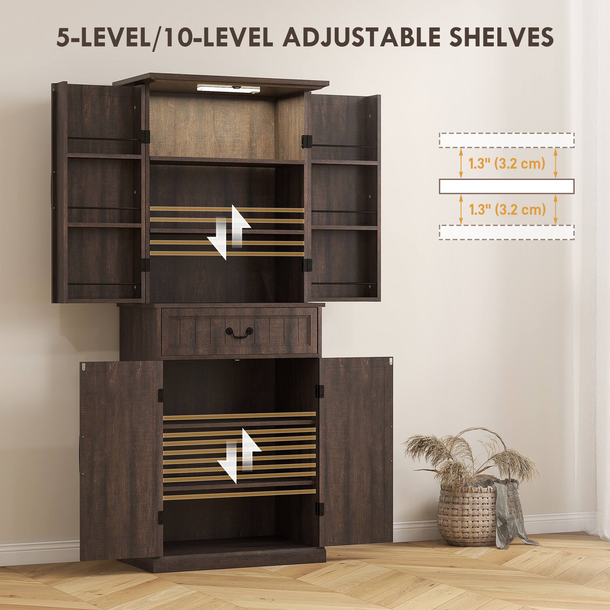 5-LEVEL/10-LEVEL ADJUSTABLE SHELVES
1.3" (3.2 cm)
1.3" (3.2 cm)