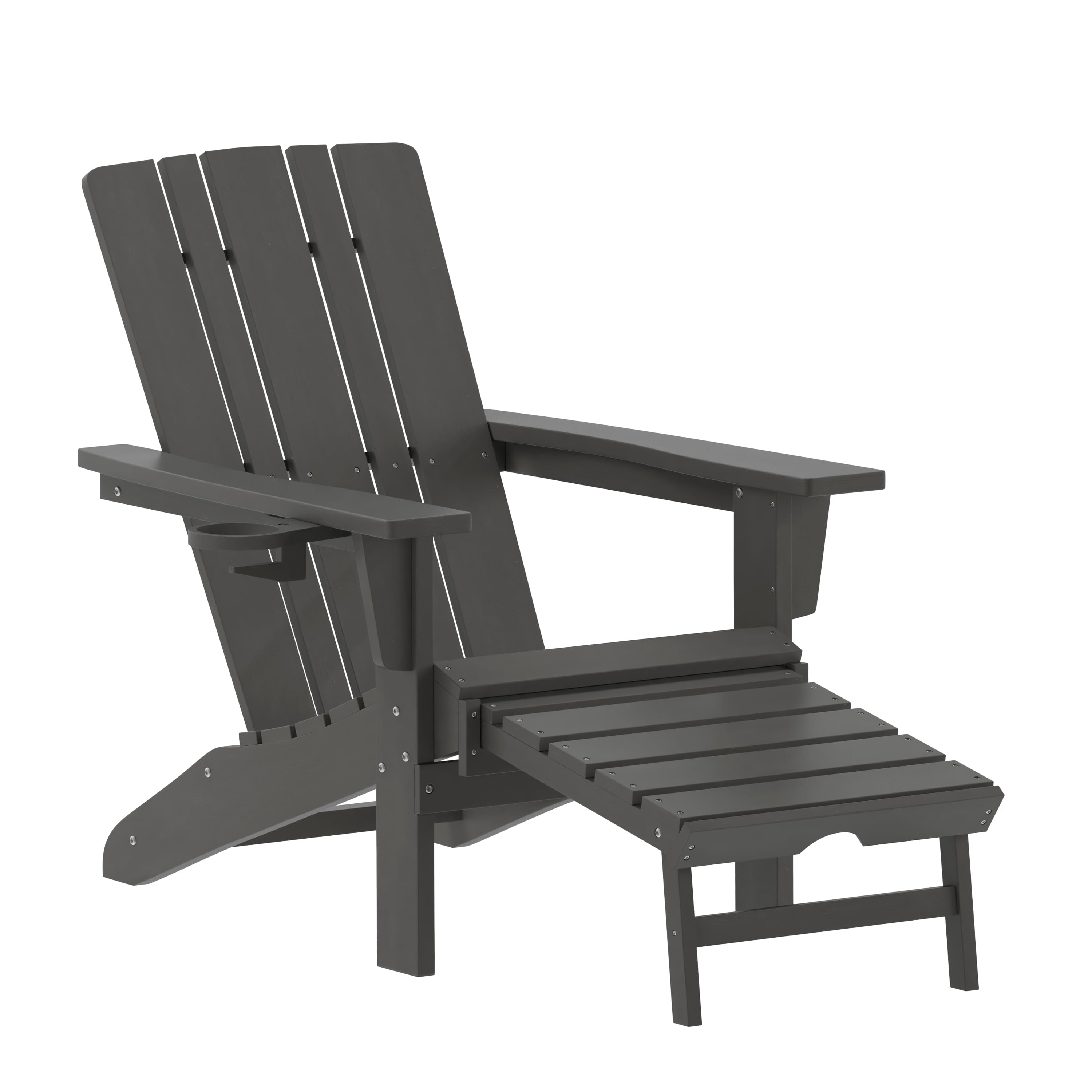 Emma + Oliver - Haley Adirondack Chair with Cup Holder and Pull Out Ottoman, All-Weather HDPE Indoor/Outdoor Lounge Chair - Gray price history on PriceWatchPro