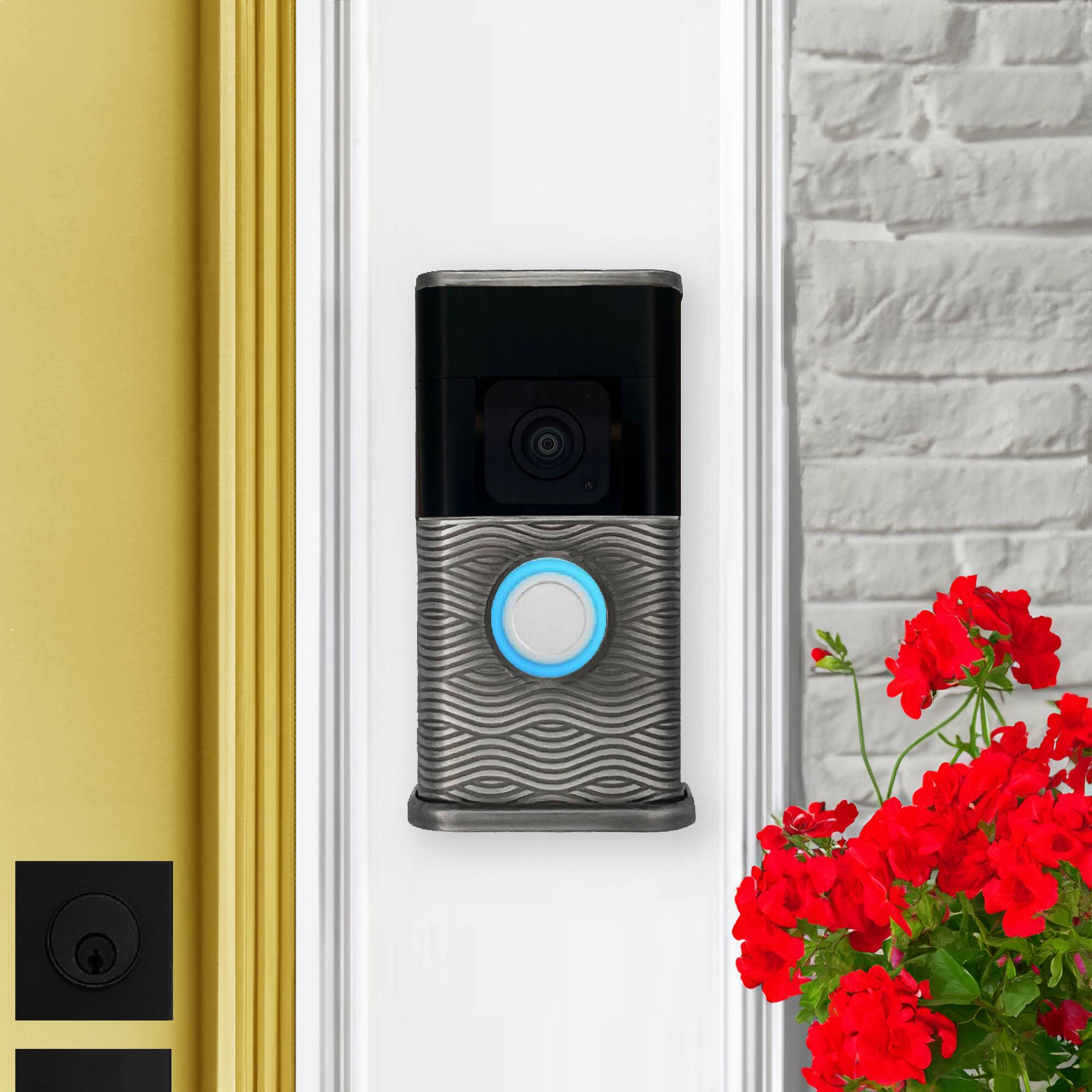 Alt View 3. Michael Healy - Waves Video Doorbell Cover (Ring 3, 3 Plus, 4, Battery Plus and Battery Pro) - Antique Pewter.