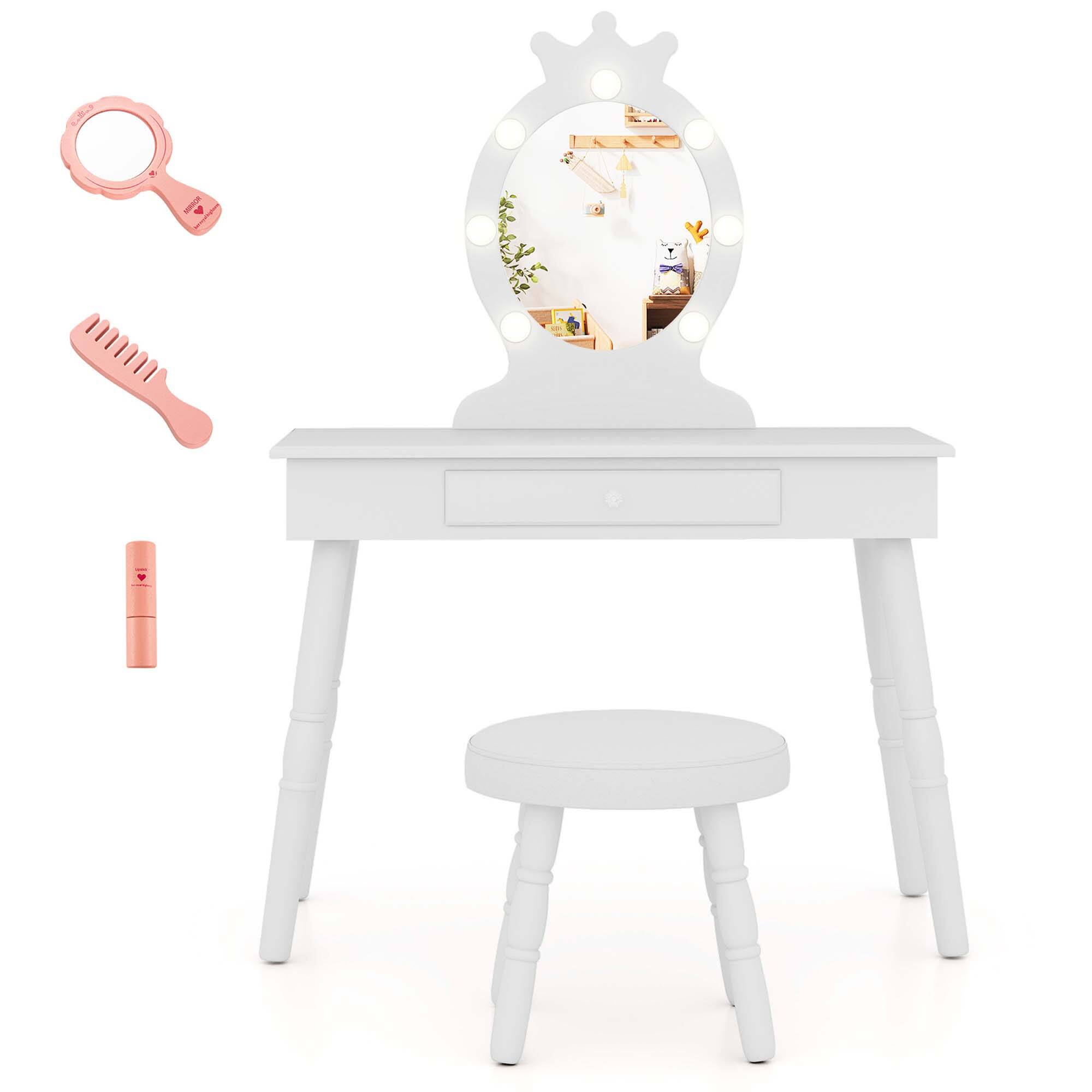Alt View 9. Costway - Costway Kids Vanity Set Princess Vanity Table & Chair Set with Lighted Mirror - White.