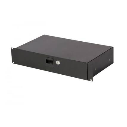 Front. On Stage Stands - OnStage RDLS2000 2U Locking Rack Drawer, Shallow (RDLS 2000) - Black.