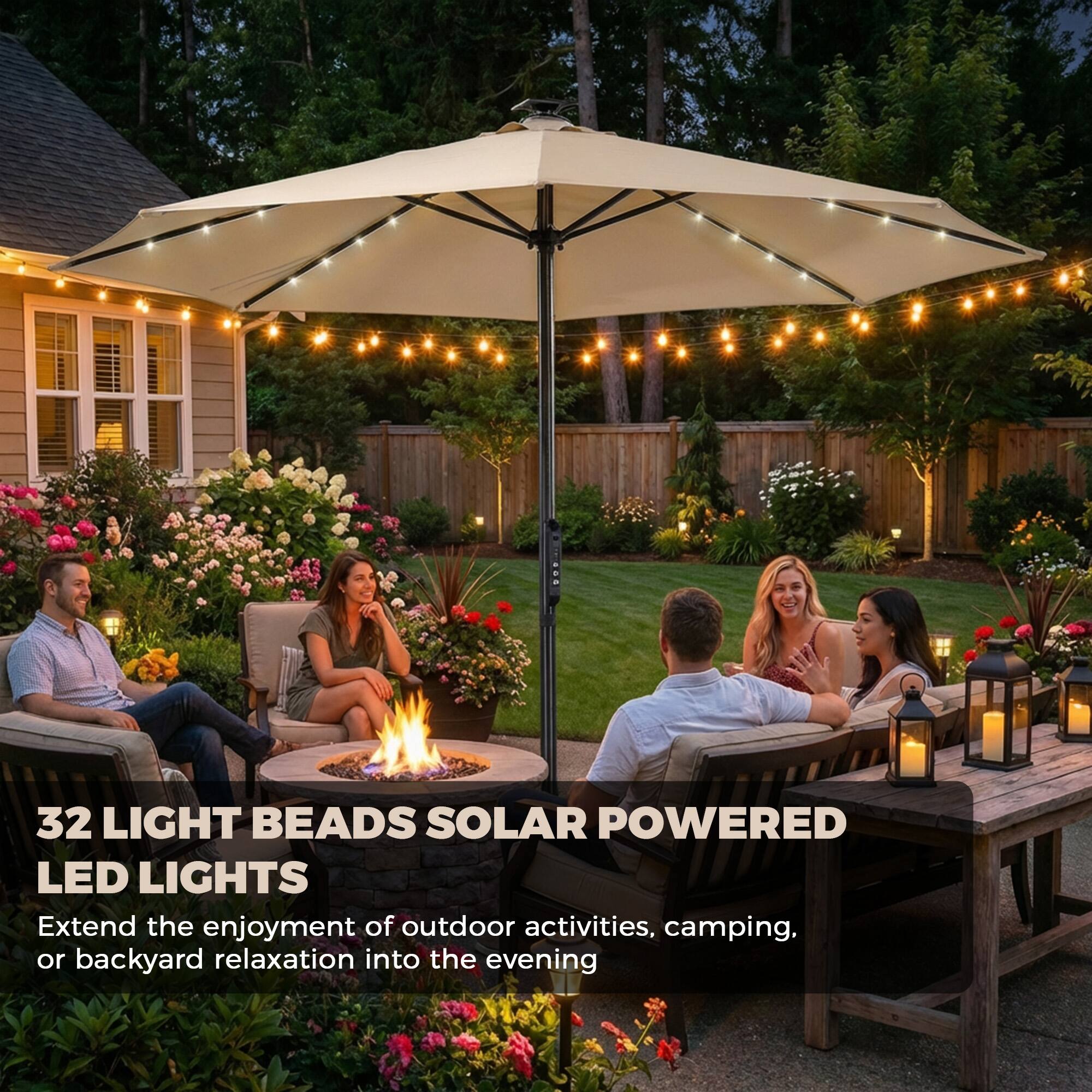 32 LIGHT BEADS SOLAR POWERED LED LIGHTS

Extend the enjoyment of outdoor activities, camping, or backyard relaxation into the evening