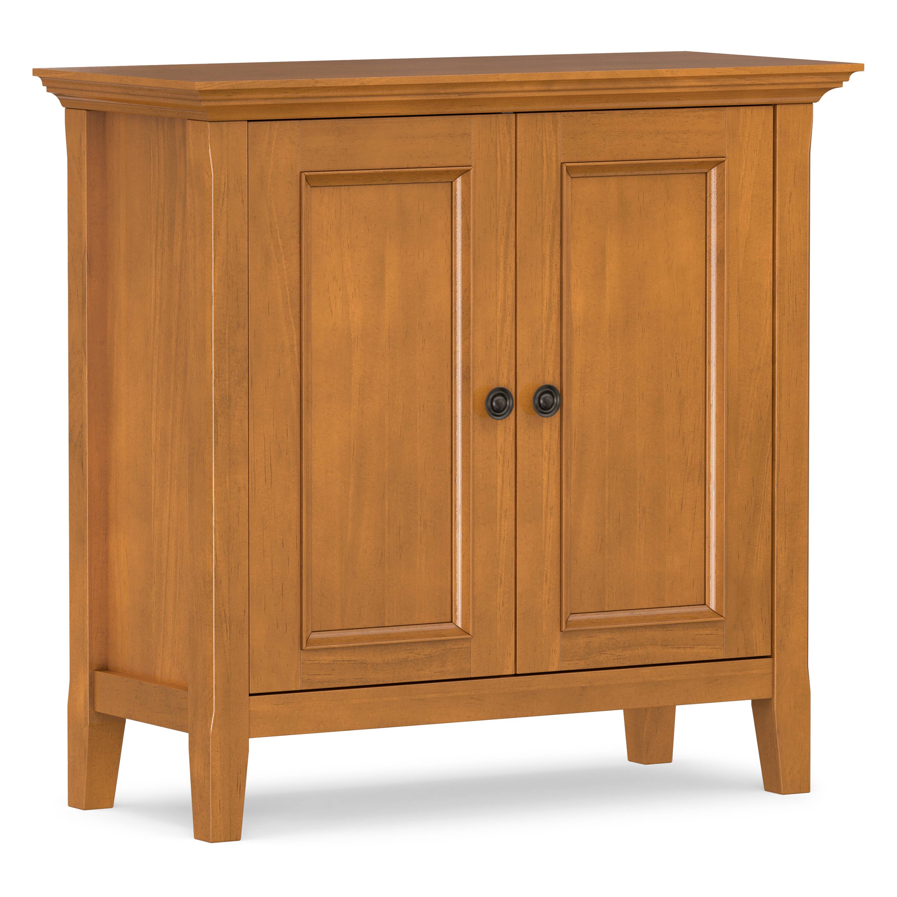 Angle. Simpli Home - Simpli Home Amherst 32 inch Wide Solid Wood Transitional Low Storage Cabinet in Light Golden Brown - Light Golden Brown.