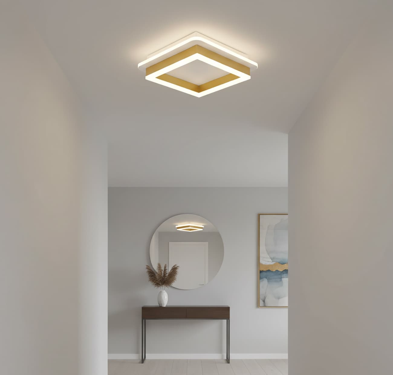 Alt View 3. FINEAK - 9.5" 24W Gold Square LED Flush Mount Ceiling Light.