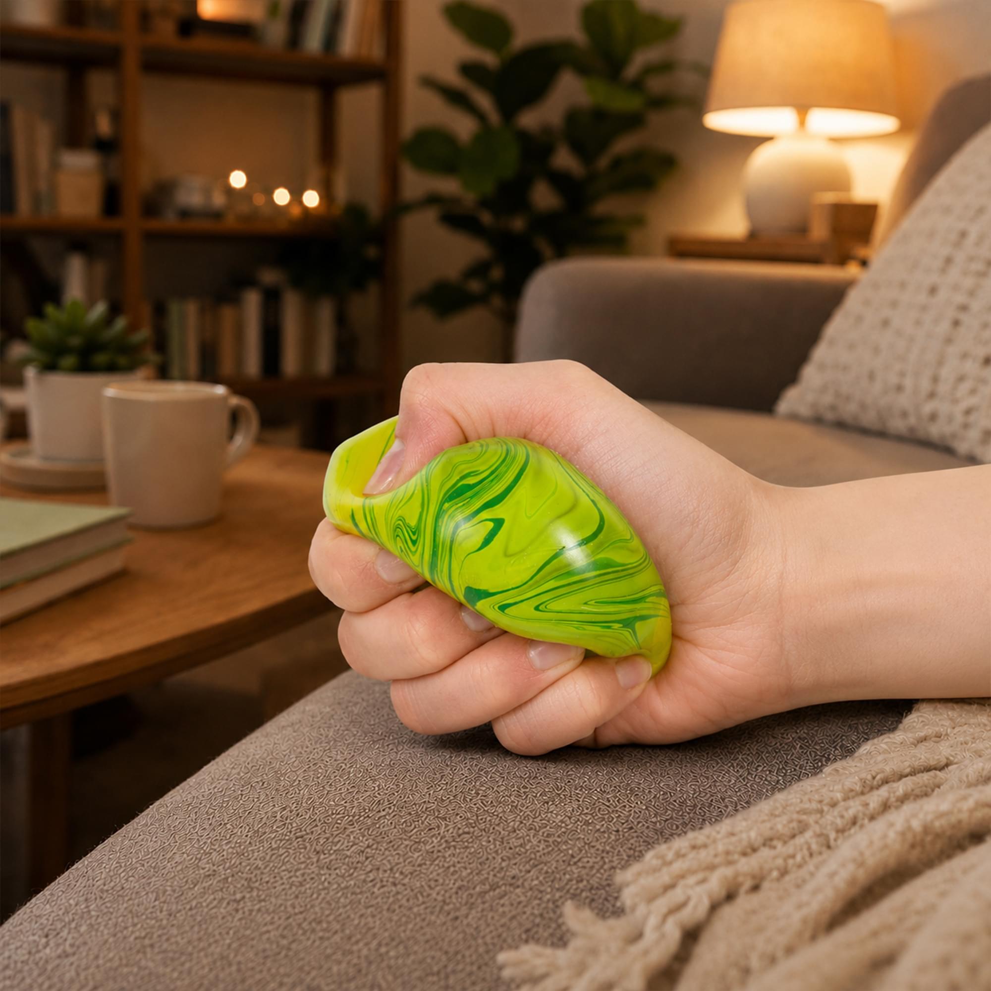 Alt View 2. Puka Creations - Marble Swirl Squishy Cube 2.5-Inch Stress Reliever | Green & Yellow - Green.