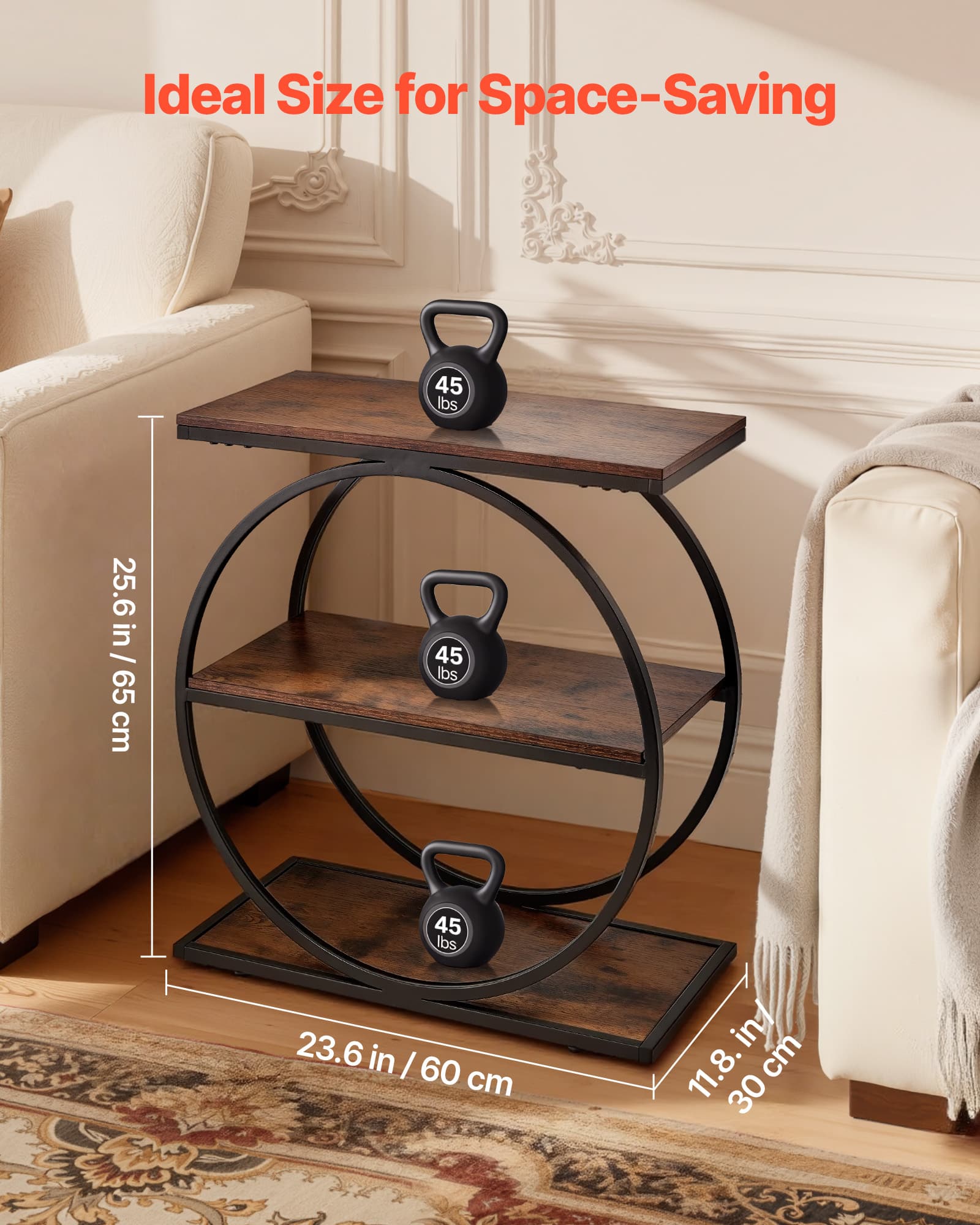 VEVOR End Table, 3 Tier Narrow Side Table with Open Storage
