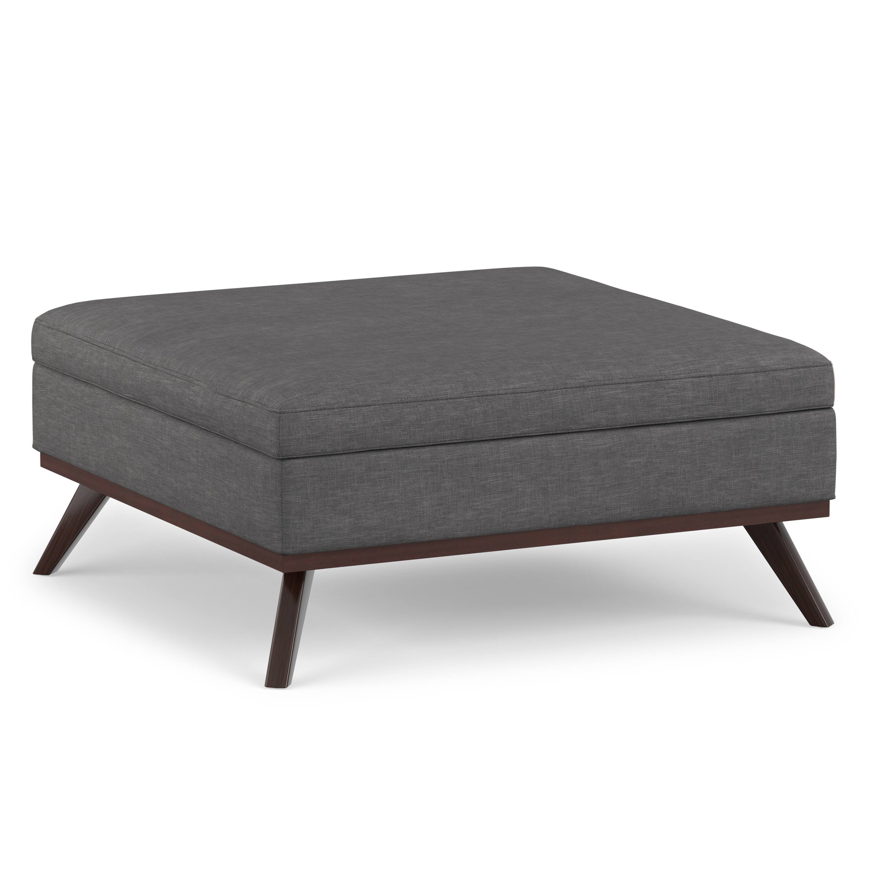 Front. Simpli Home - Owen 40 inch Wide XL Square Coffee Table Storage Ottoman in Slate Grey Polyester Fabric - Slate Grey.