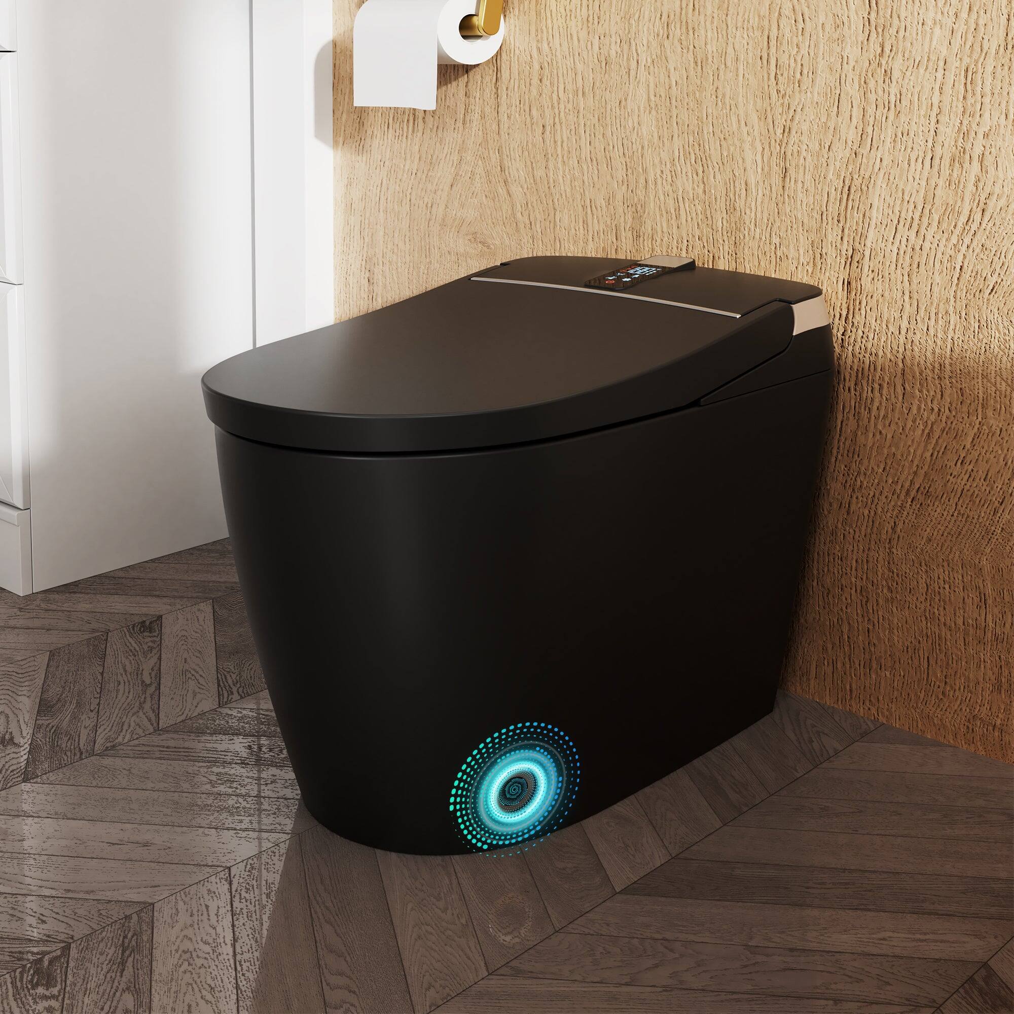 Alt View 3. Boyel Living - Smart Toilet Black Ceramic Body Heated Seat Multi Wash Auto Flush with Remote - Black.