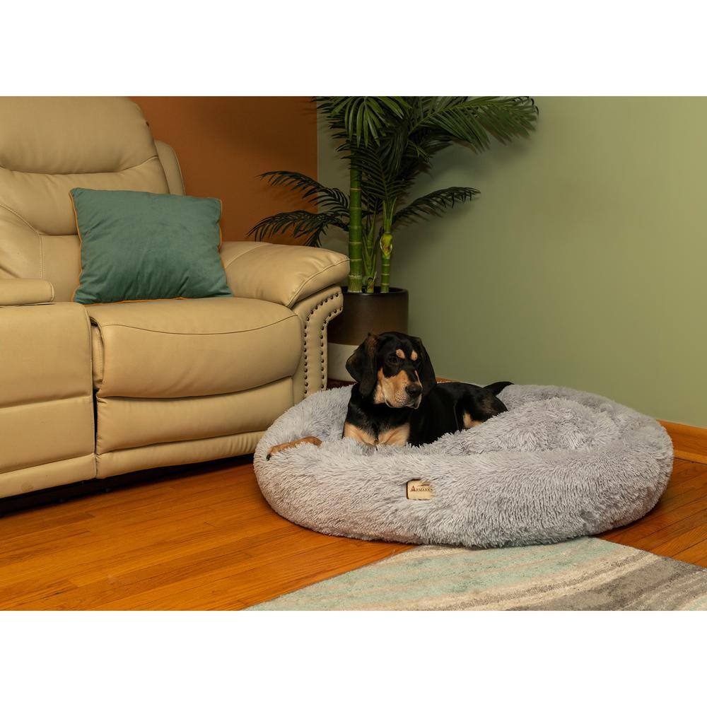 Alt View 1. Armarkat - Extra Large Fluffy Gray Round Cat Bed - Gray.