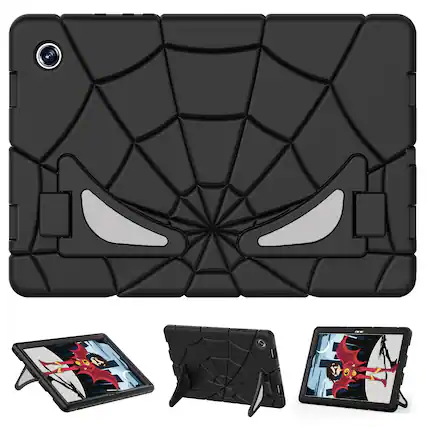 Front. Dteck - Rugged Case for Samsung Galaxy Tab A8, Shockproof Dual-Layer Protective Cover with Built-In Kickstand and Pencil Holder - Black.