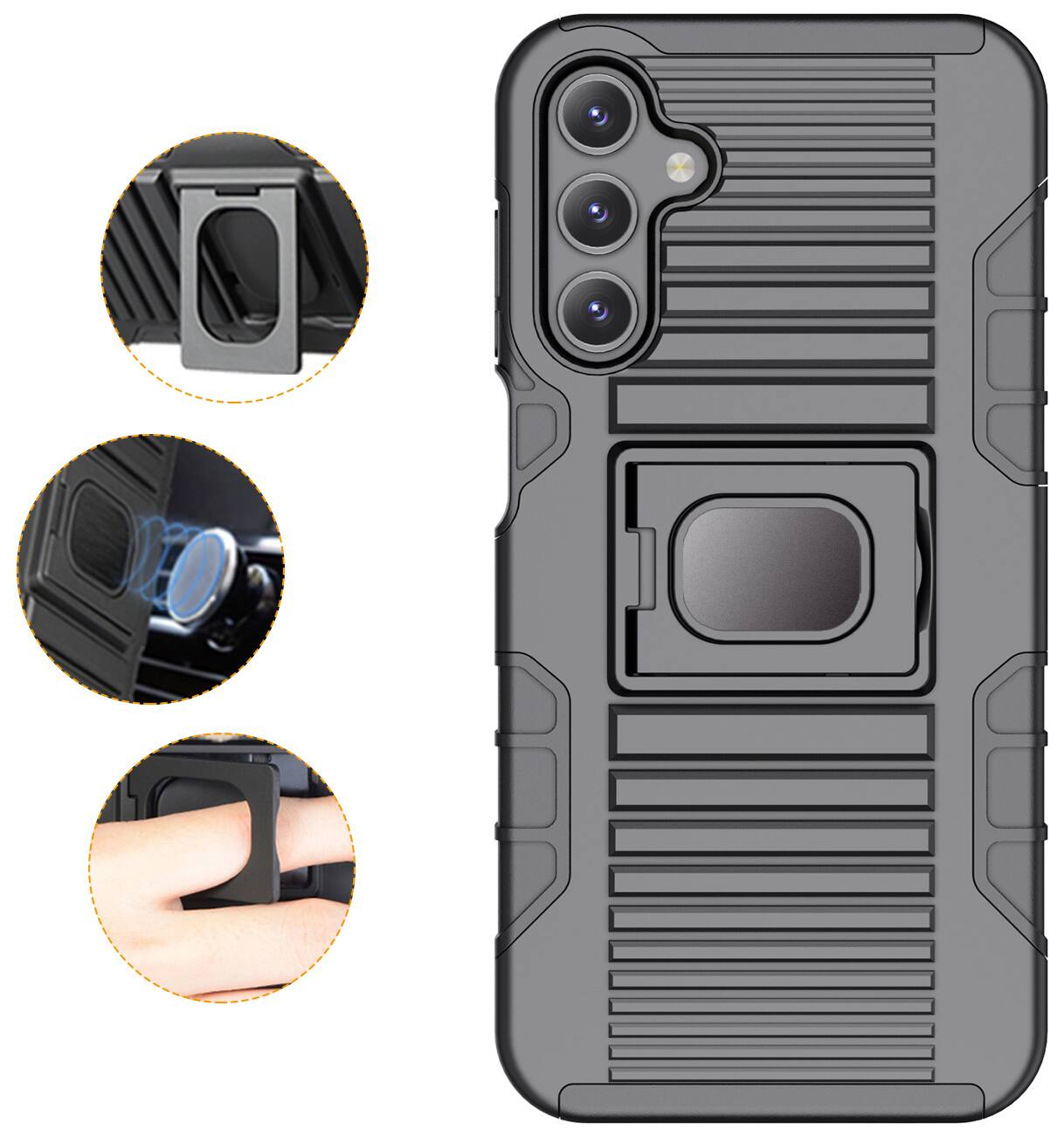 Alt View 8. Nakedcellphone - Case for Samsung Galaxy A15 5G / A25 5G - Rugged Hybrid Phone Cover with Stand - Black.