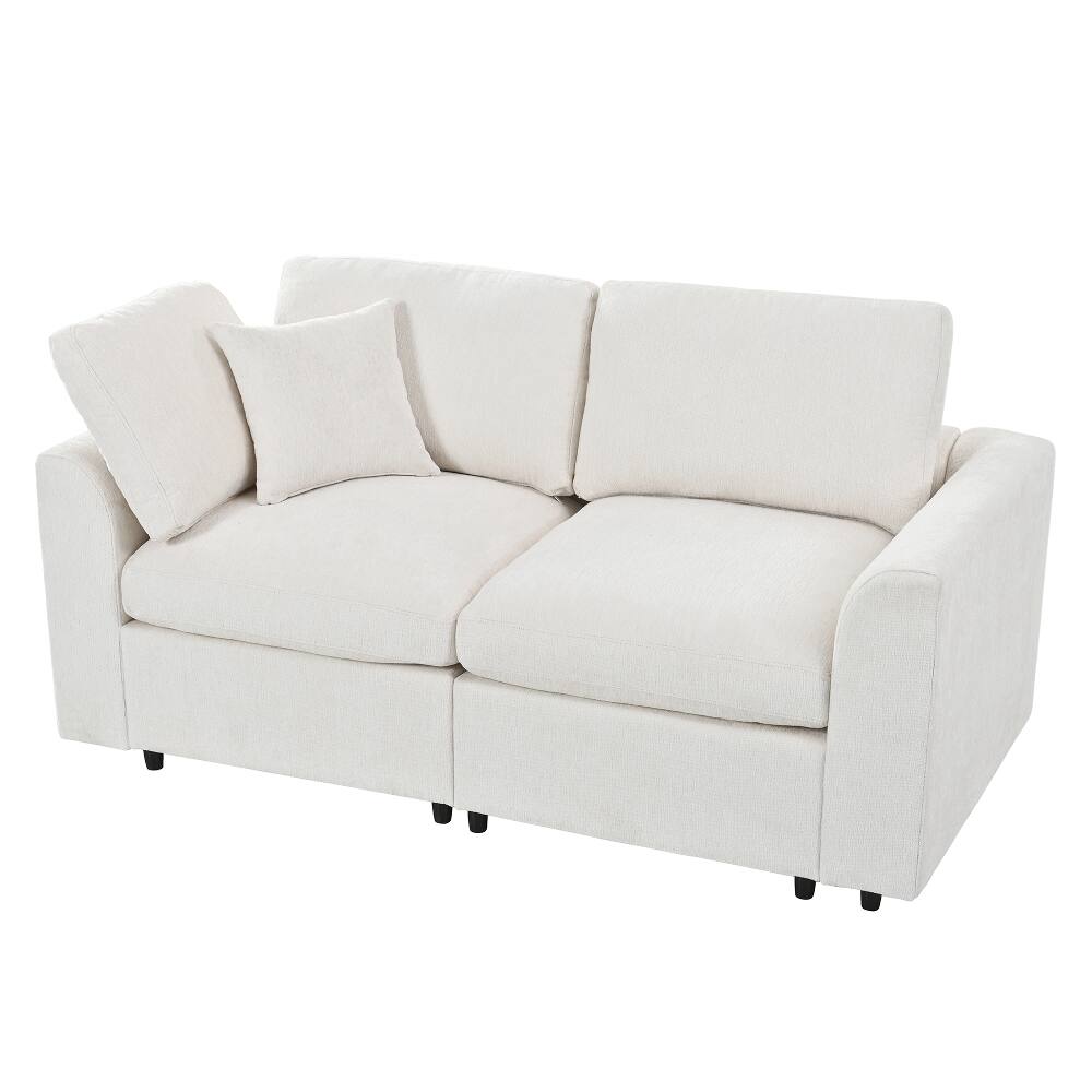 Alt View 3. Loheer - Loheer 4-Piece Sofa Set Chenille Modern Living Room Furniture Loveseat Accent Chairs Ottoman - Beige.