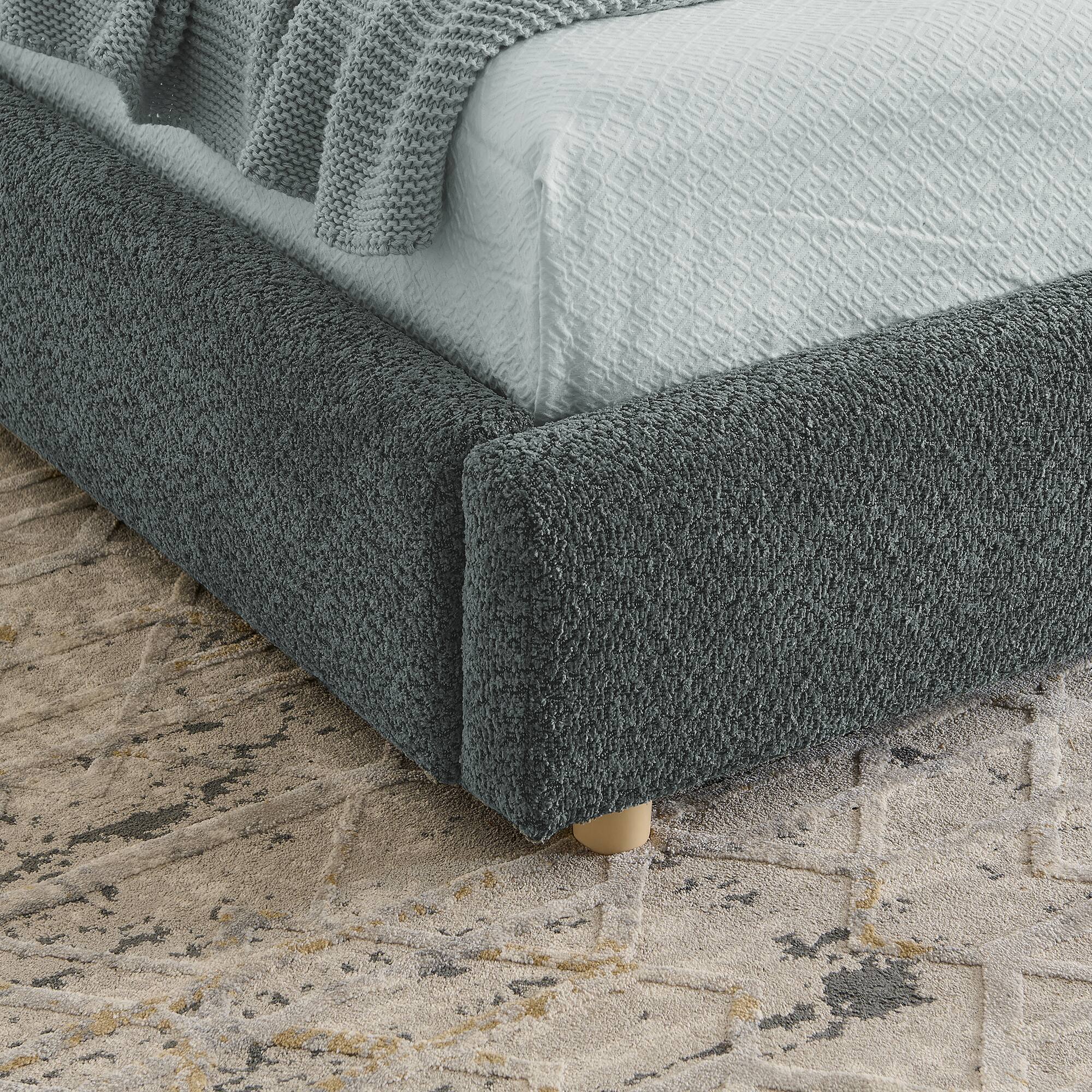 Back. Anysun - Queen Minimalist Upholstered Bed Frame - Circle Yarn Fabric, Curved Headboard, Wheeled Drawer Storage - Grey.