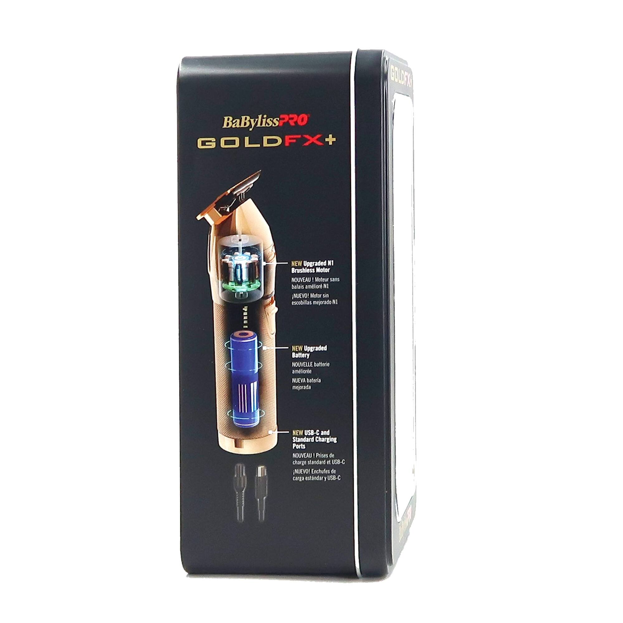BaByliss PRO GOLD FX+  
Upgraded N1 Brushless Motor  
New Upgraded Battery  
New USB-C and Standard Charging Ports  

- New Upgraded N1 Brushless Motor  
- New Upgraded Battery  
- New USB-C and Standard Charging Ports