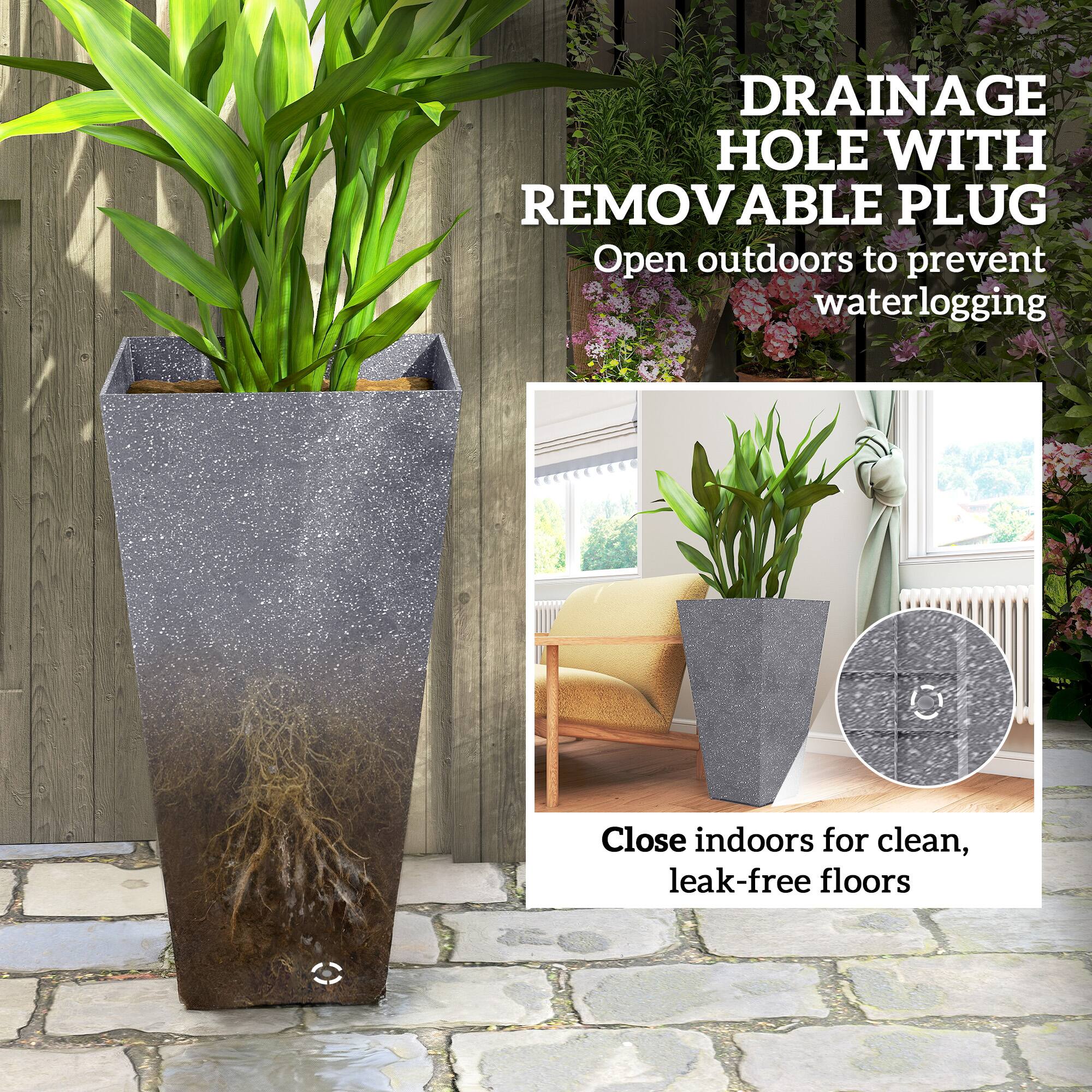 Outsunny Tall Planters, Set of 3 Plastic Flower Pots with Marble