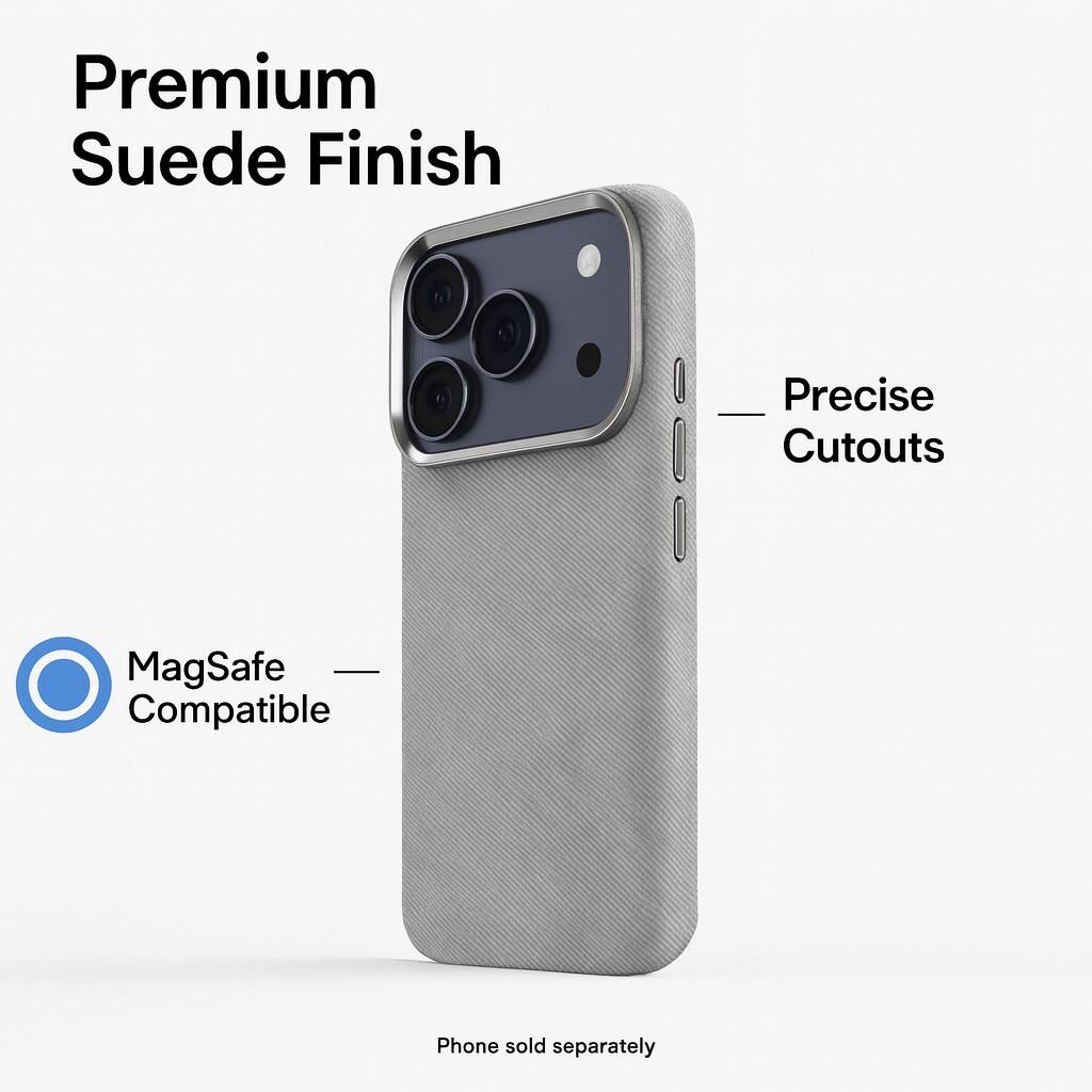 Premium Suede Finish  
Precise Cutouts  
MagSafe Compatible  
Phone sold separately