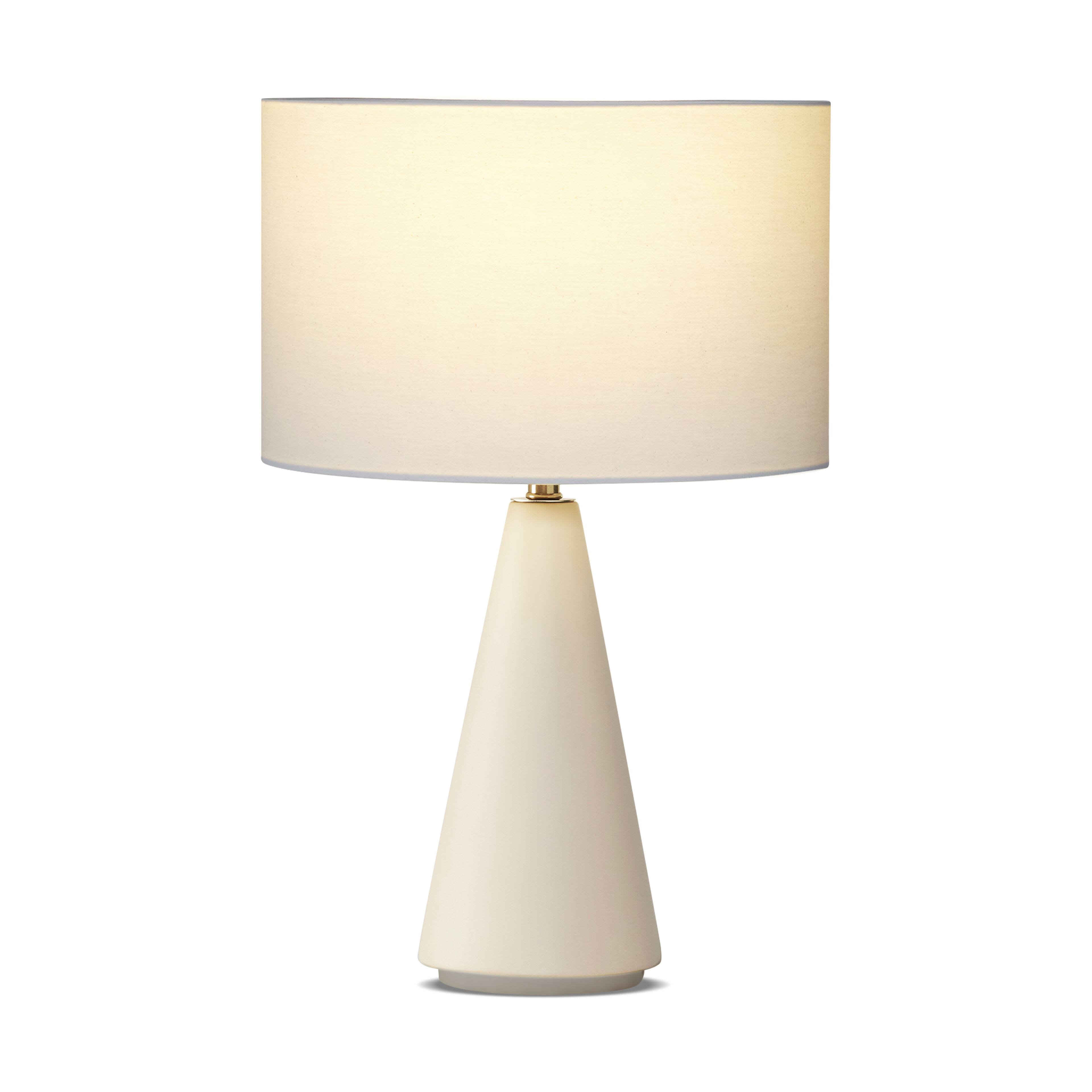 Front. Brightech - Nathaniel LED Midcentury Modern Empire Bedside Nightstand Desk Lamp with Off-White Cream Fabric Drum Shade - Off-White Cream Cement.