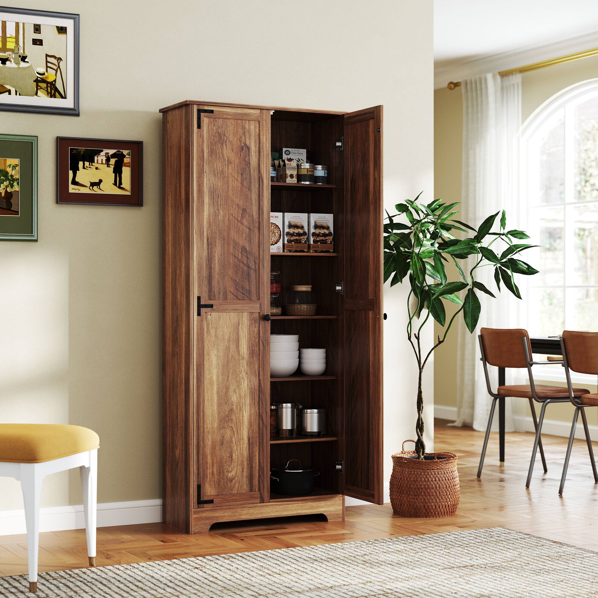 Alt View 1. Homcom - 72" Farmhouse Pantry Cabinet - Brown.