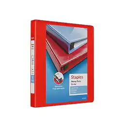Staples - Heavy Duty 1" 3-Ring View Binder, D-Ring - Red