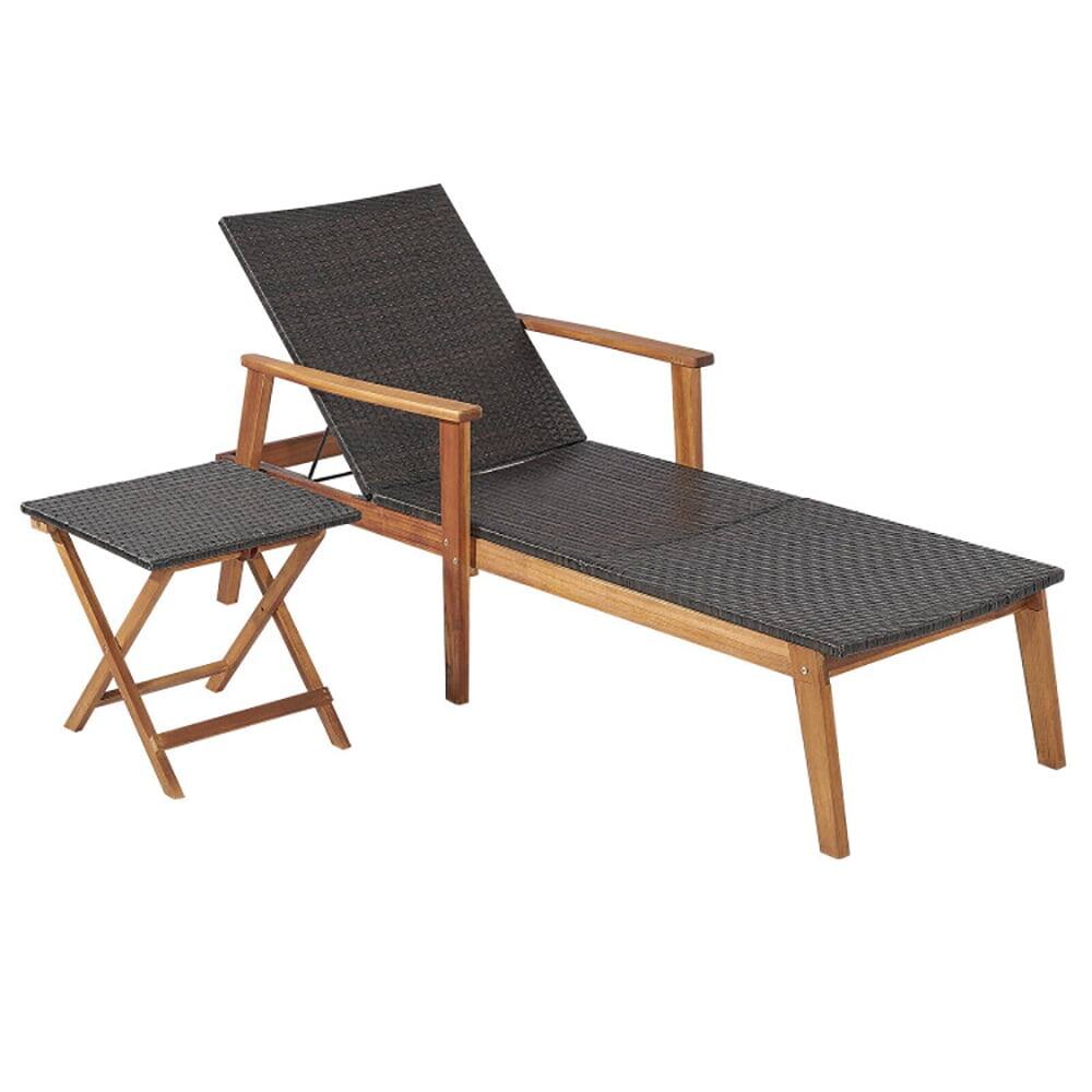 Alt View 3. Pefilos - Indoor Dining Room Patio Lounge Chair, 2 Pieces Patio Chaise Lounge and Dining Table Set with 4-Level Backrest - Brown.