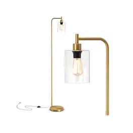 Ecooso - Modern Floor Lamp with Hanging Glass Shade, Standing Lamp with Foot Switch for Bedroom