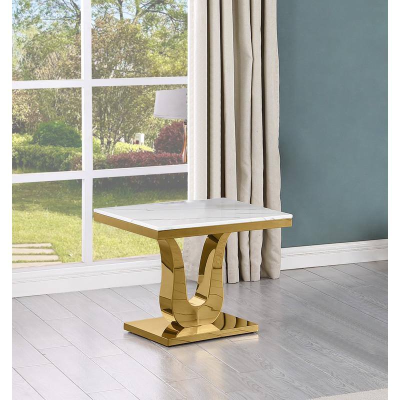 Left. Best Quality Furniture - White marble end table with a gold color stainless steel base - White.
