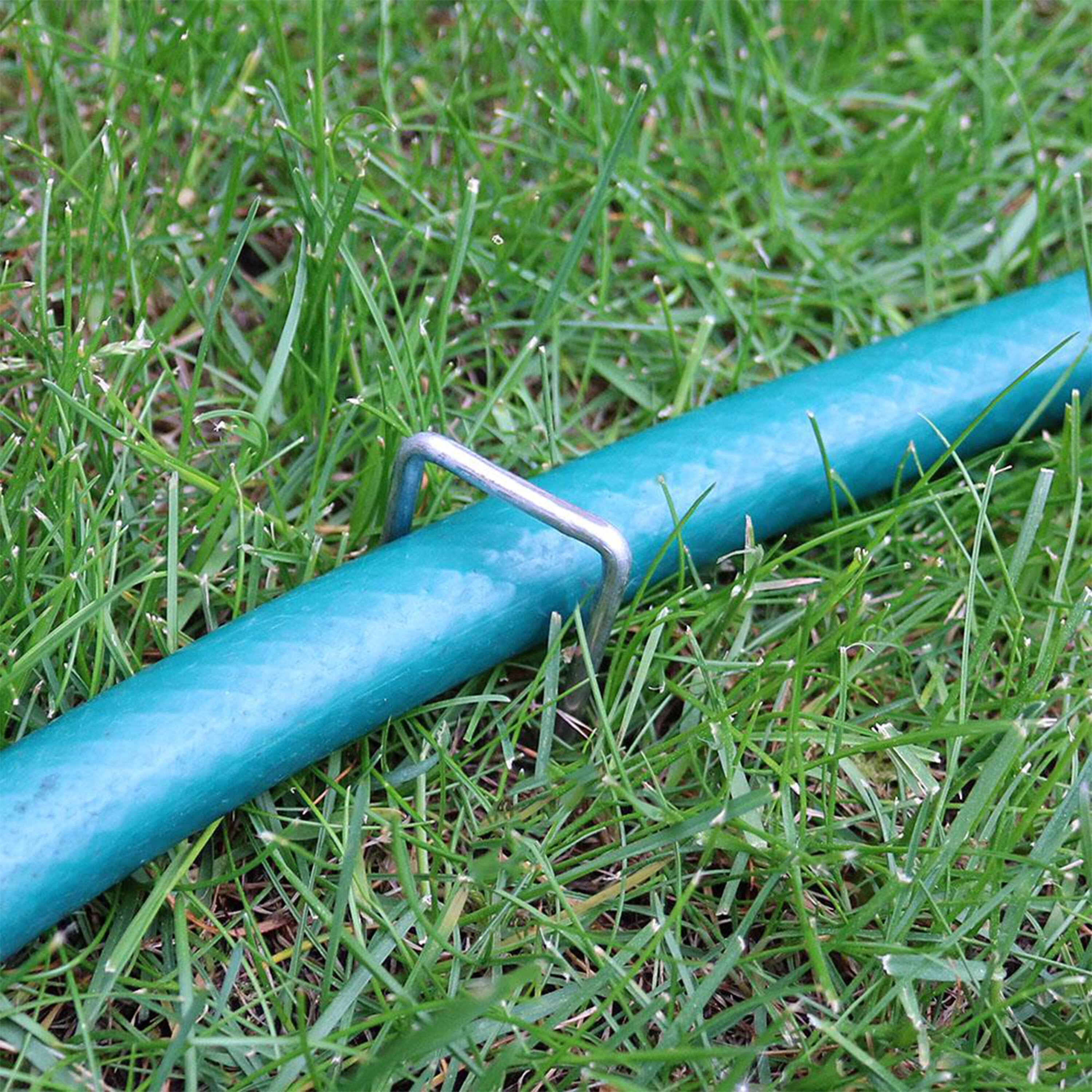 Alt View 3. Sunnydaze - 12 in Galvanized Steel Garden/Landscape Staples - Set of 100 - Silver.