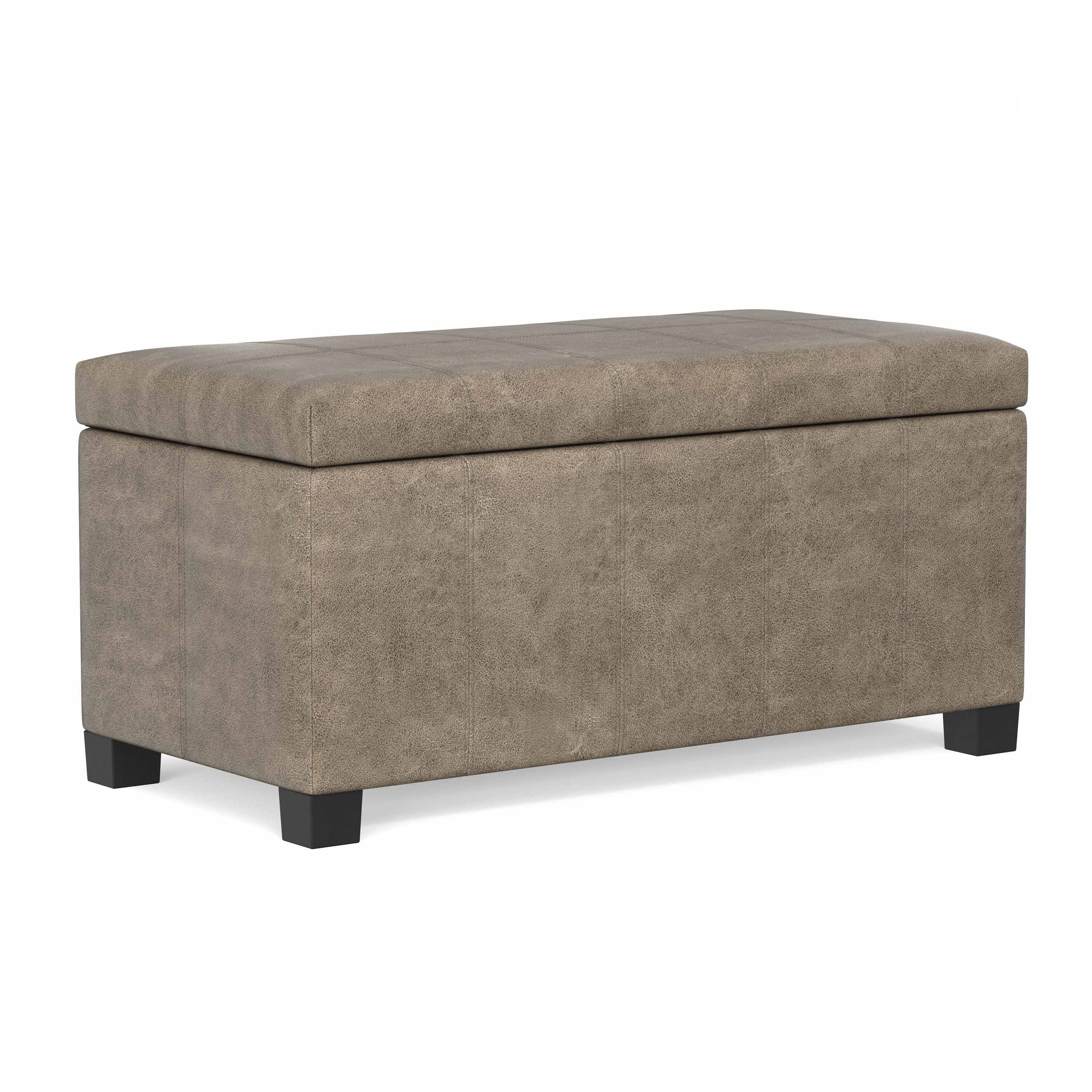 Angle. Simpli Home - Dover Storage Ottoman Bench - Distressed Smoky Grey Brown.