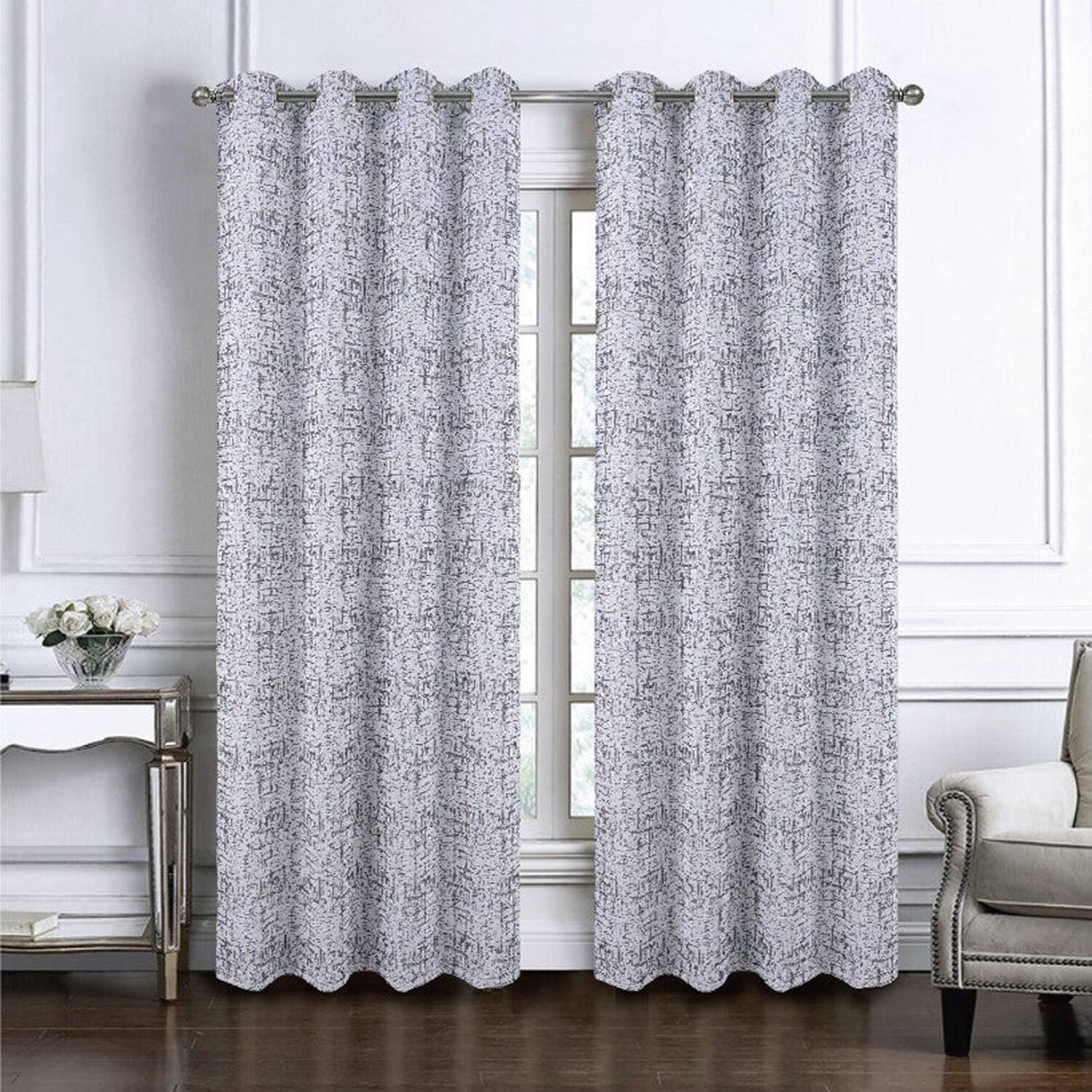 Angle. RT Designers Collection - RT Designers Collection 100% Polyester 140 GSM Luca Jacquard Grommet Curtain Panel 54" x 84" Charcoal - Charcoal.