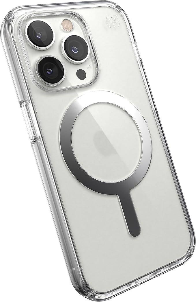 Front. Speck - Speck Presidio Perfect-Clear with Chrome MagSafe Case - iPhone 14 Pro - Clear.