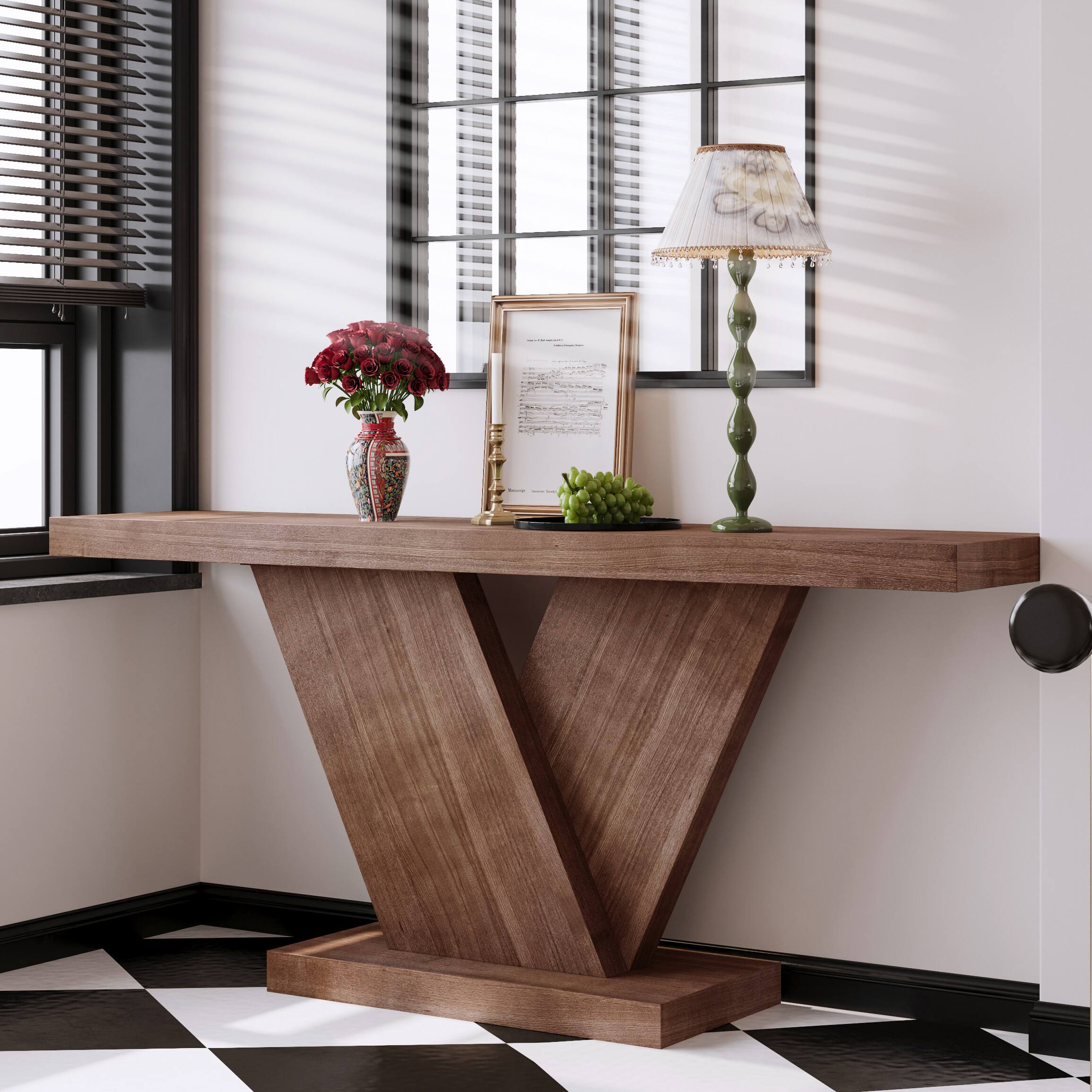 Back. Loheer - Loheer Console Table, 66 Inch Walnut X Leg Console Table, Modern Narrow Hallway Entryway Sofa Table - Walnut.