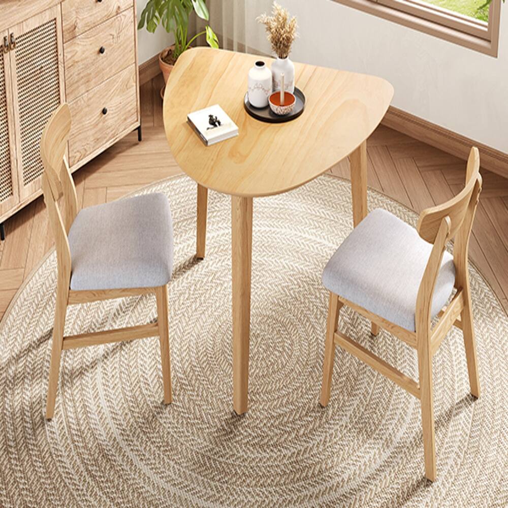 Alt View 2. Loheer - Loheer 3-Piece Table Set Triangular Side Table & Curved Wood Chairs Minimalist Dining Set for Small Space Natural Finish - Natural.