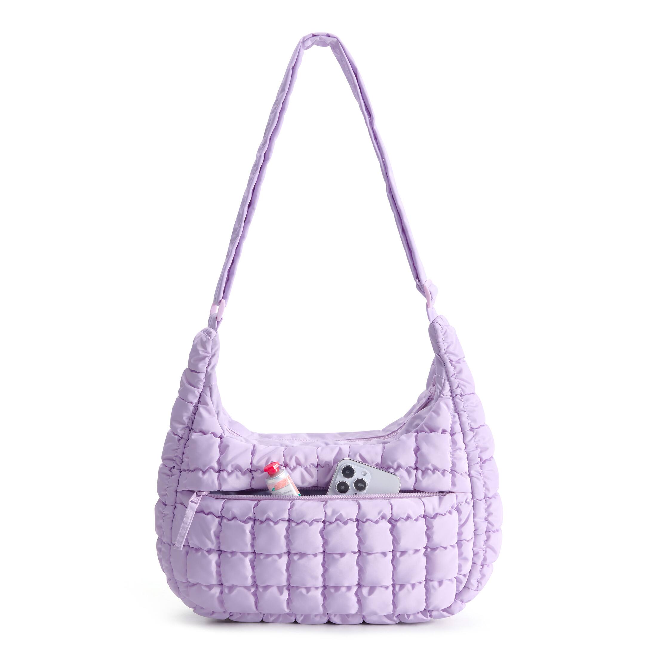 Back. Bagsmart - Oversized Quilted Puffer Hobo Bag, Lightweight Crossbody with Adjustable Strap for Travel & Daily Use - Purple.