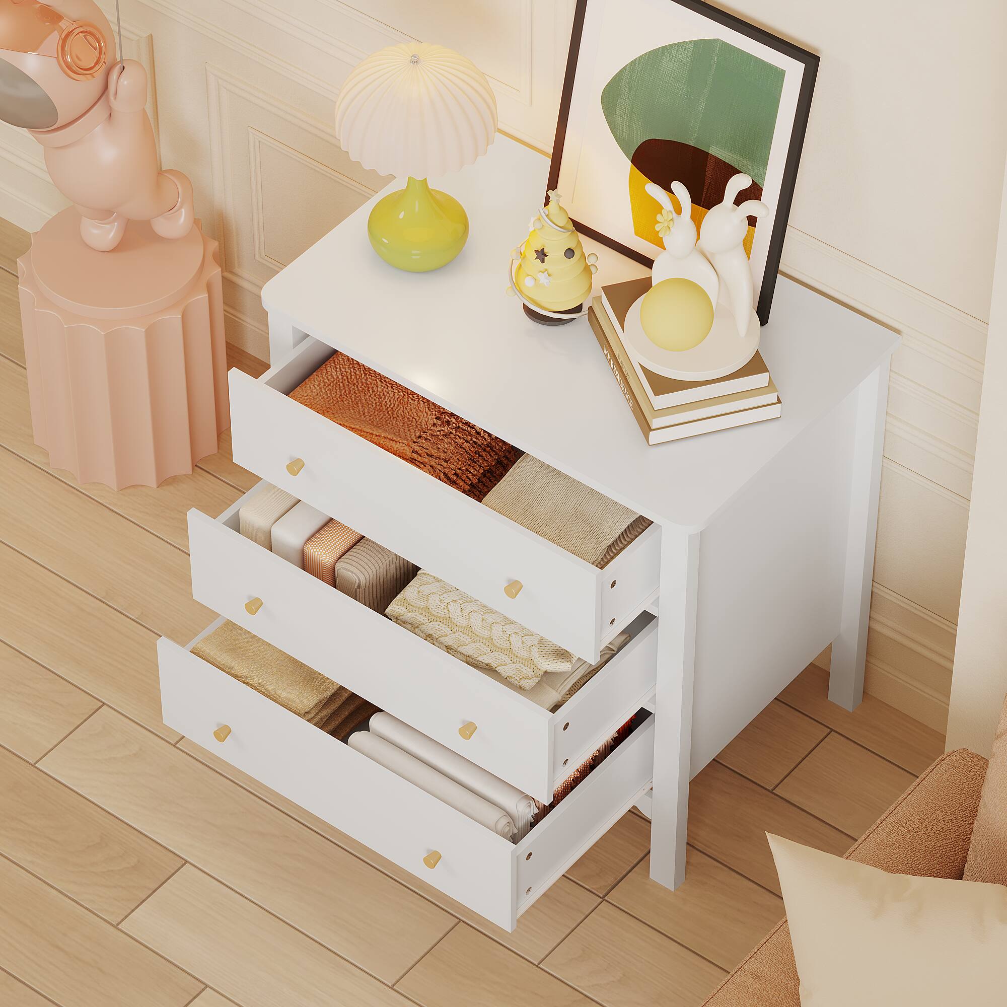 Back. Z-Edge - 3 Drawer Dresser for Bedroom, Wooden Storage Cabinet for Living Room, Entryway - White.
