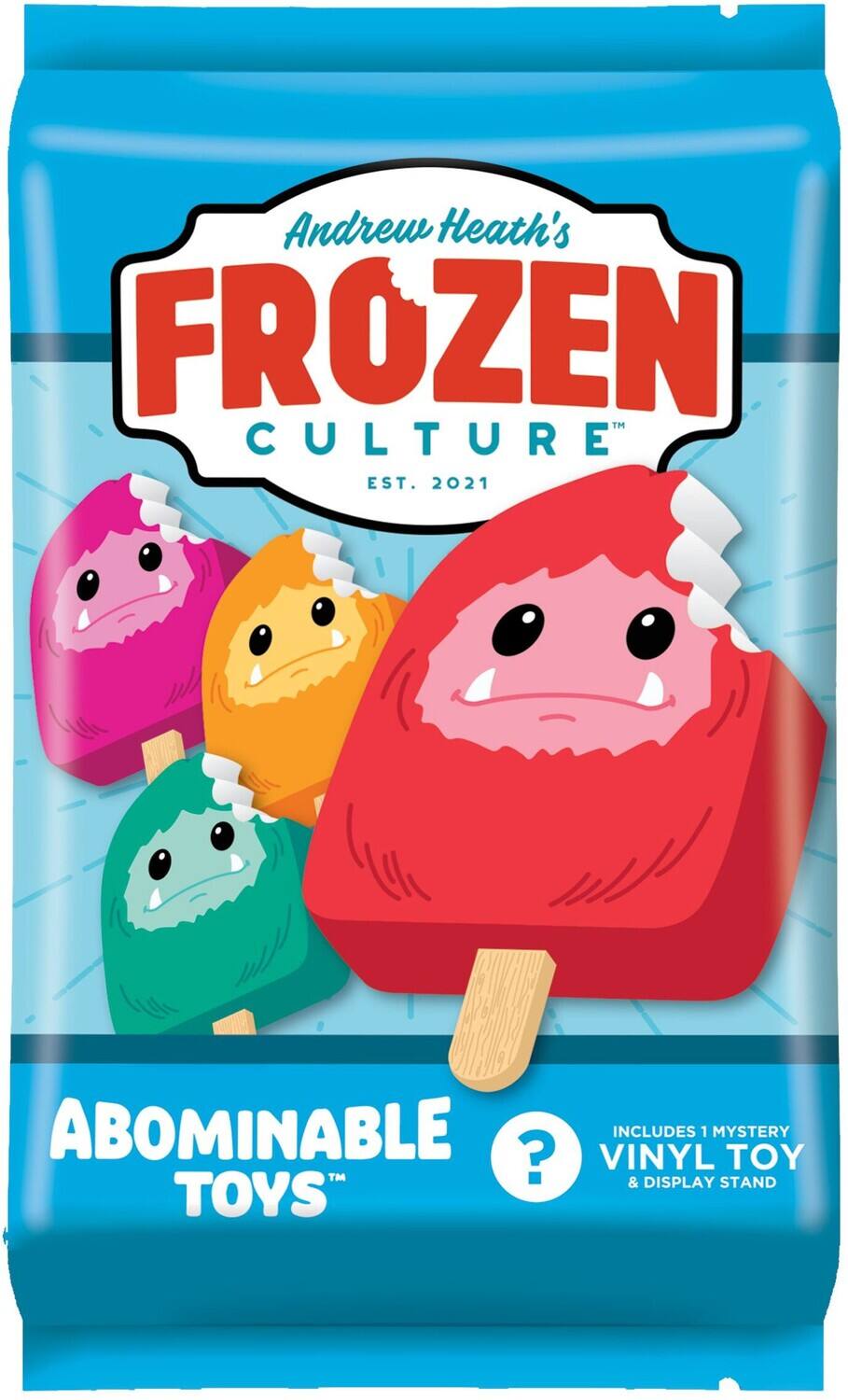 Andrew Heath's  
FROZEN CULTURE™  
EST. 2021  

ABOMINABLE TOYS™  

INCLUDES 1 MYSTERY VINYL TOY & DISPLAY STAND