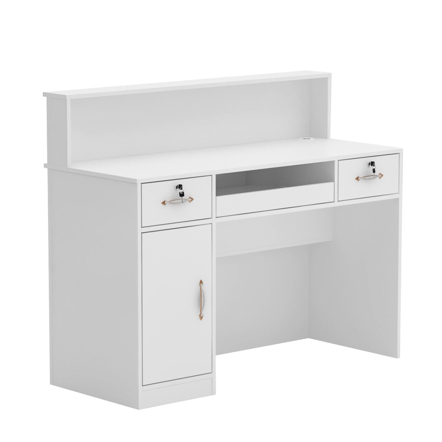 Back. Famapy - Famapy White Reception Desk: Lockable, Stylish & Organized Retail Office Front Desk - White.