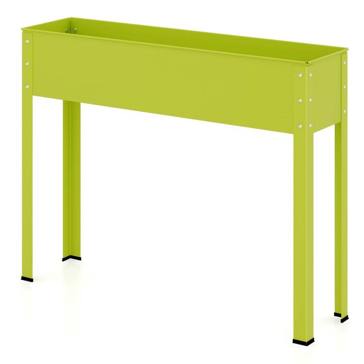 Front. SlickBlue - Outdoor Metal Raised Garden Bed with Legs and Drainage Hole for Easy Planting - Green.