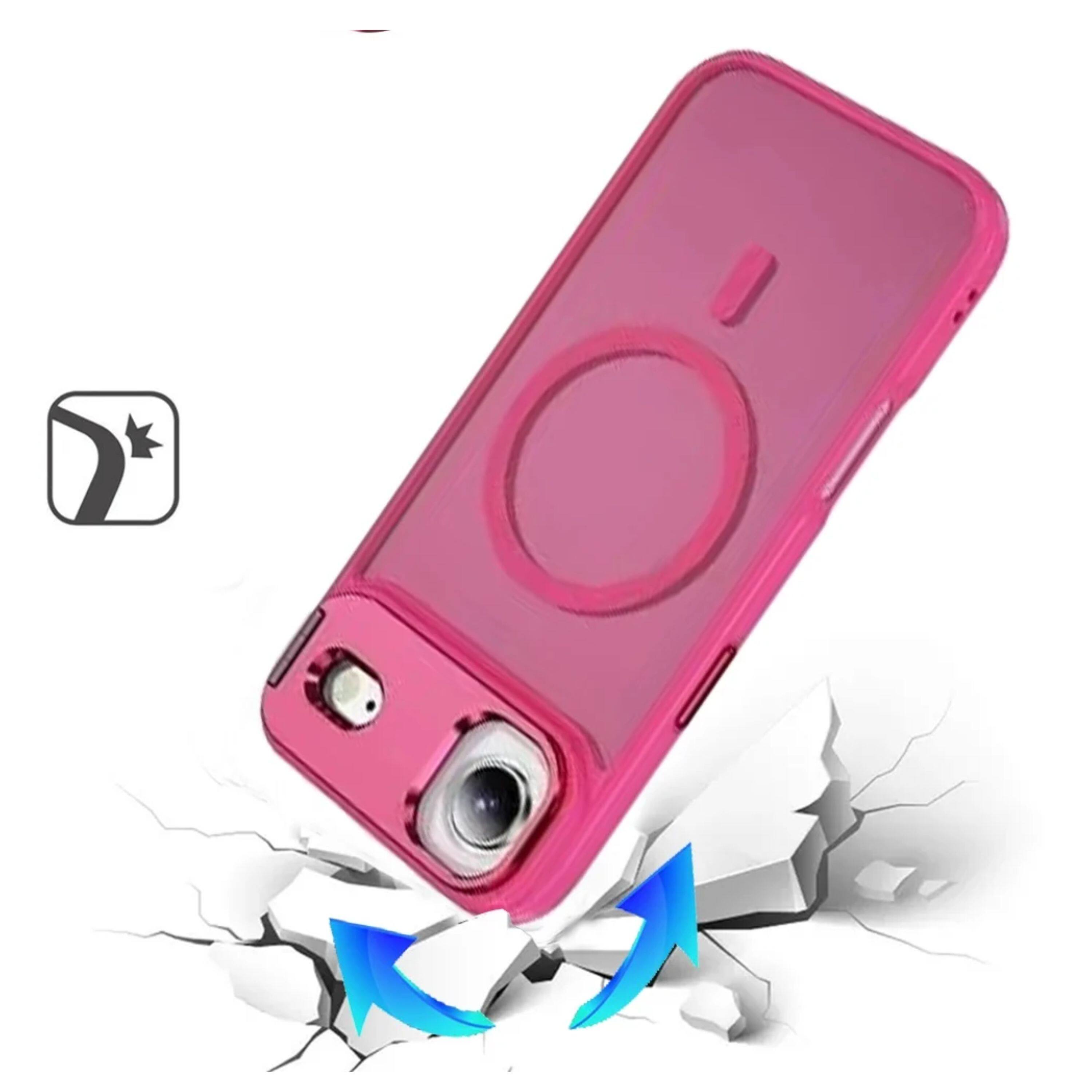 Angle. Kitcheniva - Matte Magnetic Circle Metallic Lens Stand Phone Case With Tempered Glass For iPhone Air Hot Pink - Hot Pink.