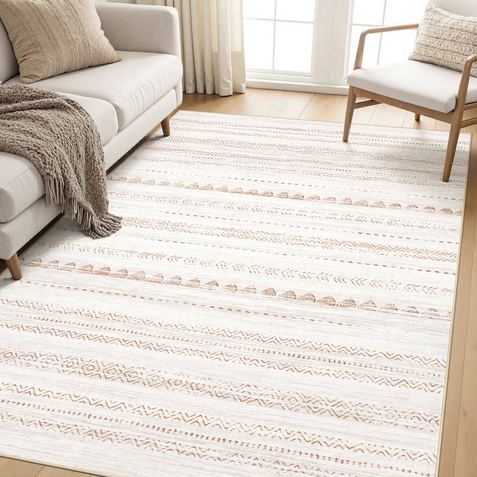 Angle. Yardgrace - 5'x7' ft Modern Geometric Area Rug Moroccan Washable Low Pile Carpet Non-Slip Abstract Pattern Soft Floor Mat - Brown.