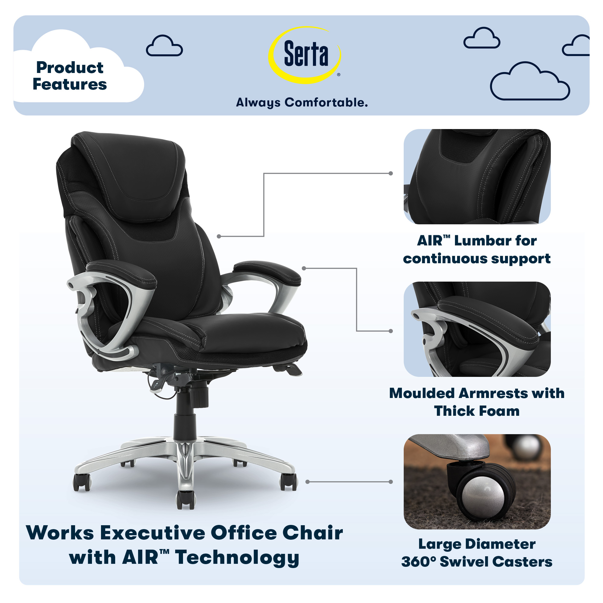 Angle View: Serta - Bryce Bonded Leather Executive Office Chair - Black