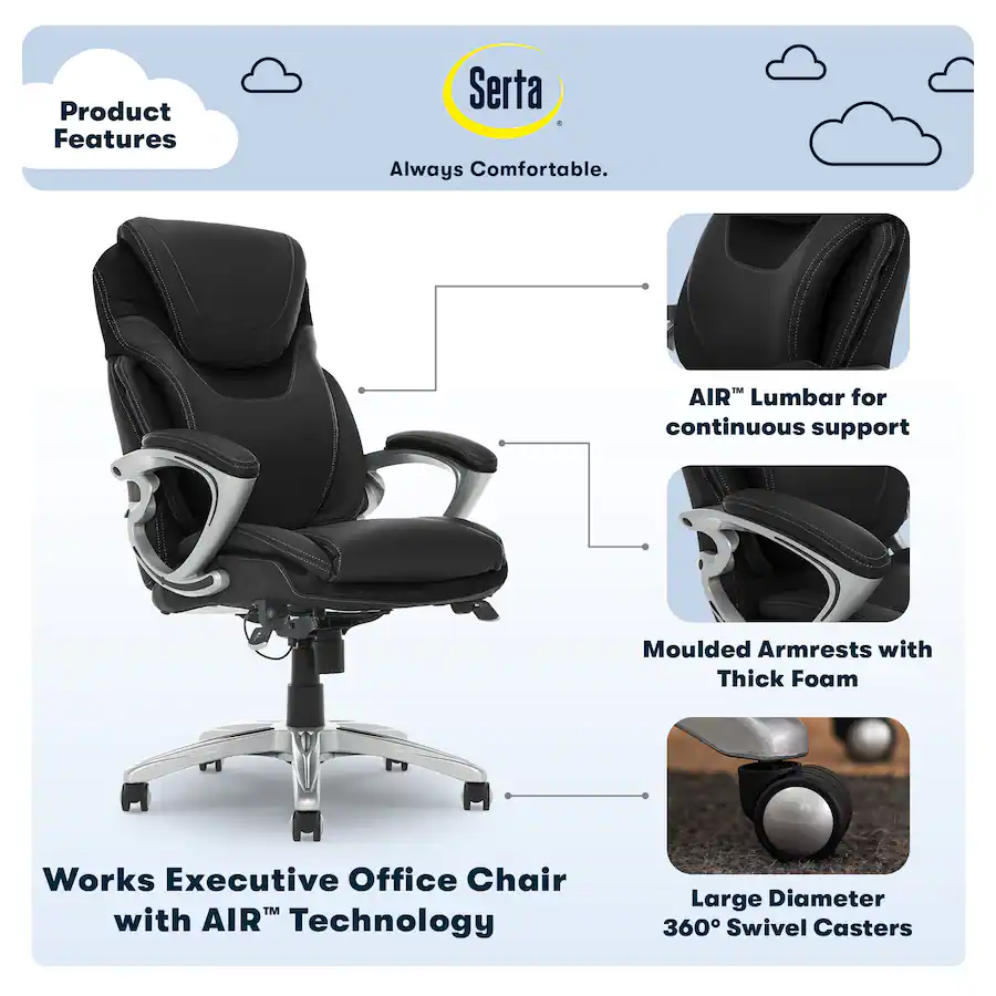 Serta Bryce Bonded Leather Executive Office Chair Black 43807A