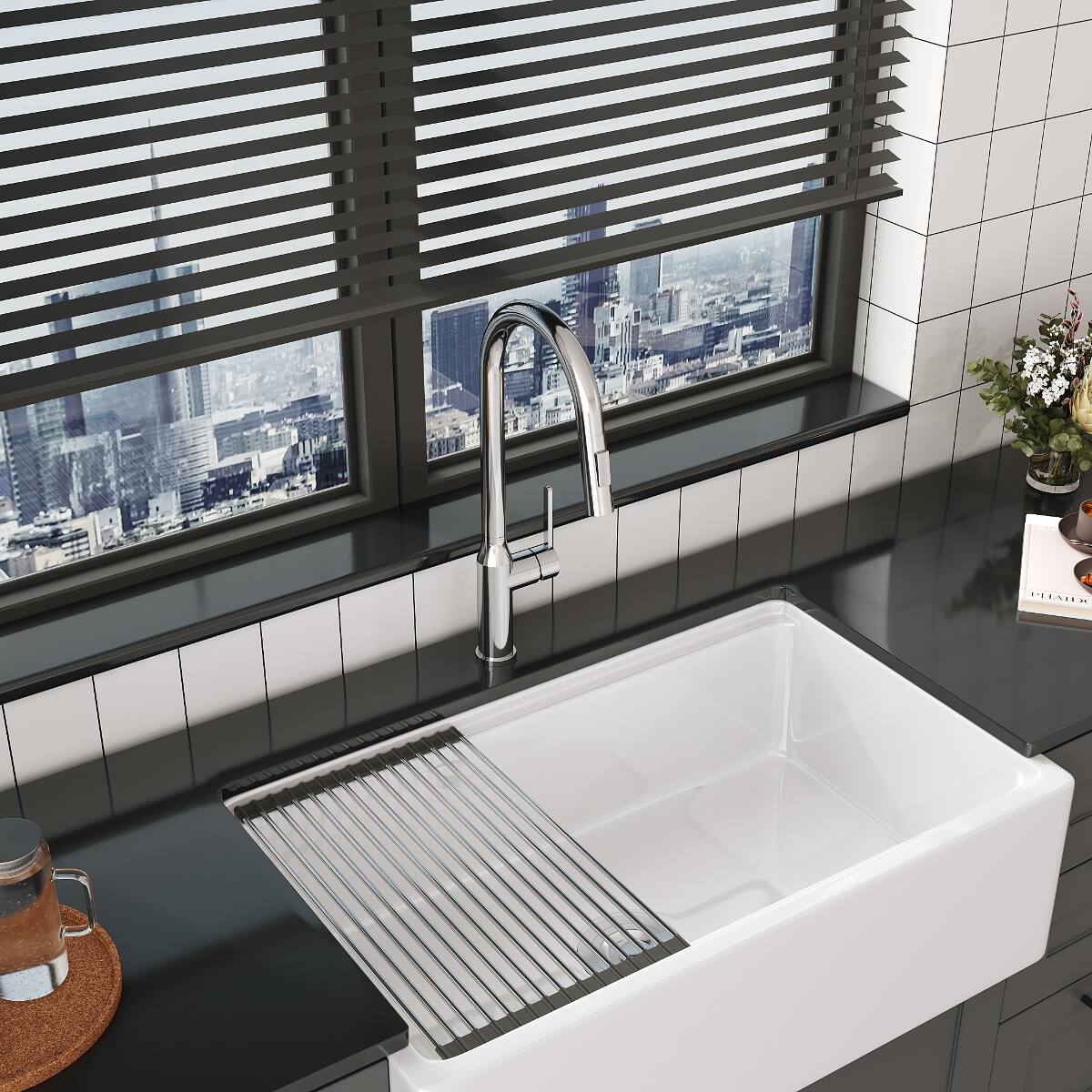 Front. Ropilly - Ropilly Pull Down Kitchen Faucet Brushed Nickel, Single Handle High Arc Modern Kitchen Sink Faucet - Brushed Nickel.