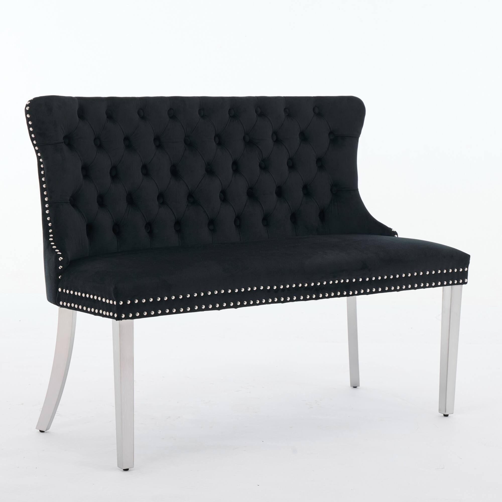Back. GOODSILO - Velvet Double Dining Loveseat Bench with Tufted Back and Stainless Steel Legs for Modern Kitchen Seating - Black.