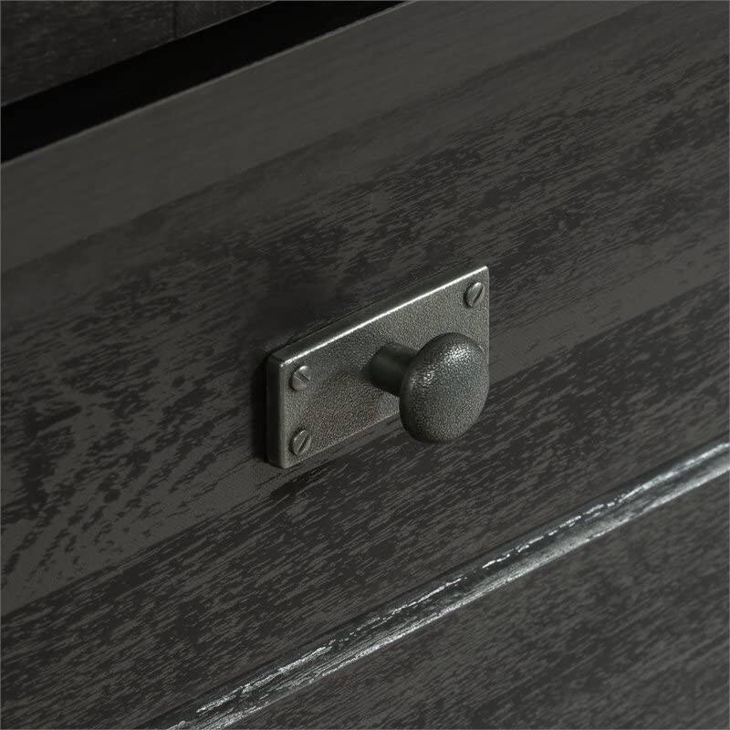 Left. Hivvago - FarmHouse Black Oak Drawer and Garment Rod Wardrobe Armoire - Black.