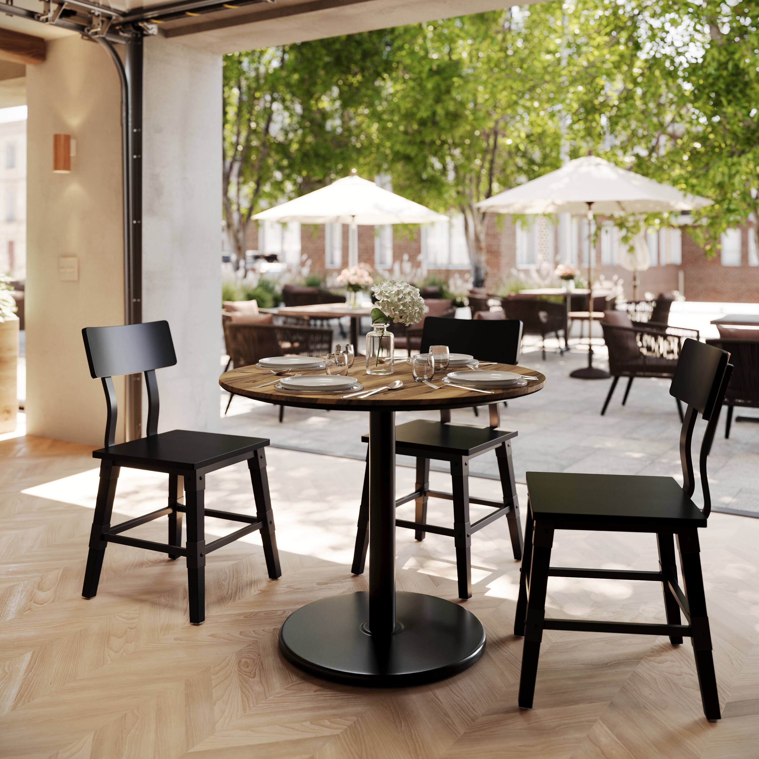 Alt View 1. Emma + Oliver - PureShield Tabletop with Seam-Free Surface Innovation and Table Height Round Base - Natural/Black Base.