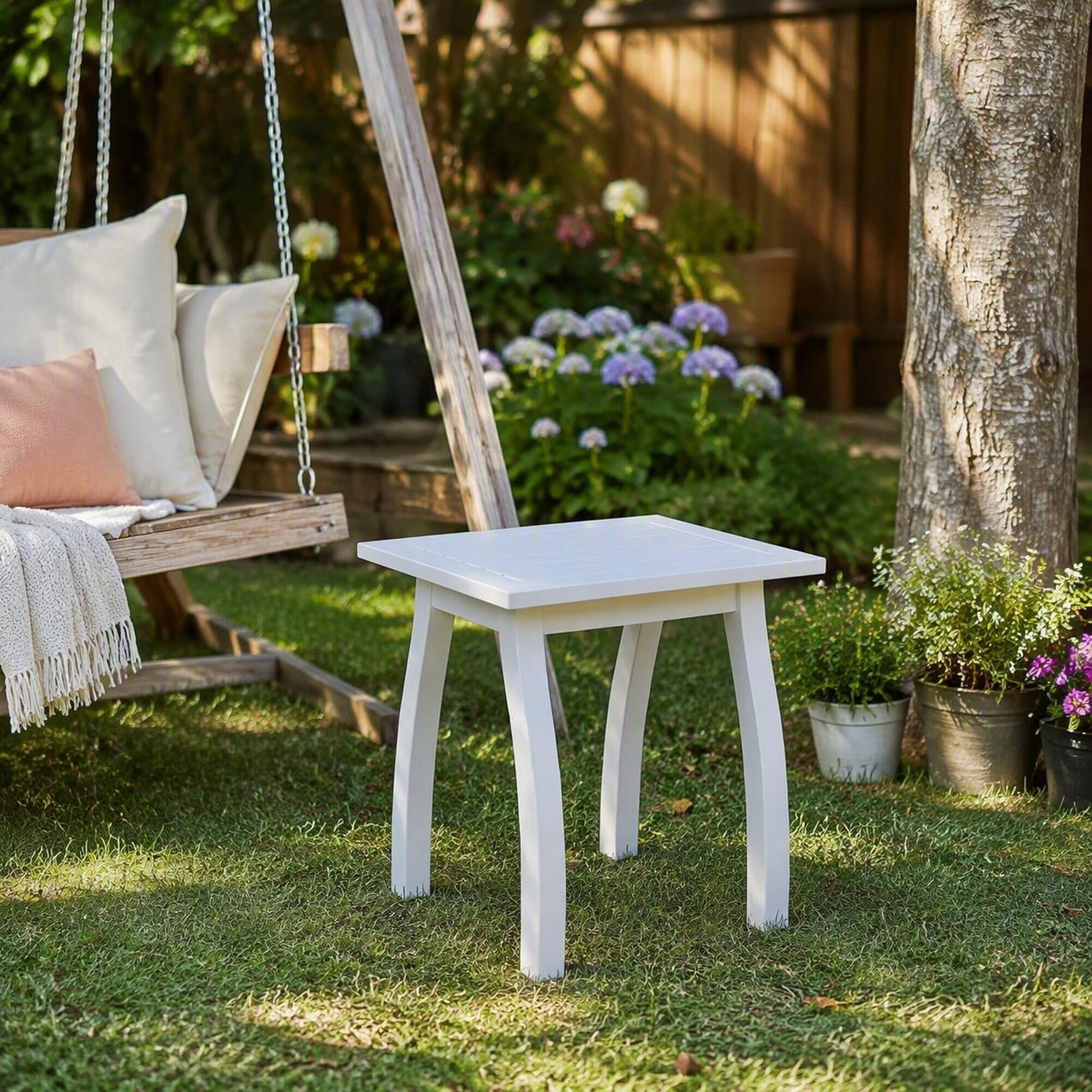 Alt View 2. RYHNUYNE - White Natural Stained Acacia Wood Rectangular Accent Side Table,Weather-Resistant Outdoor End Table for Patio Garden - White PU.