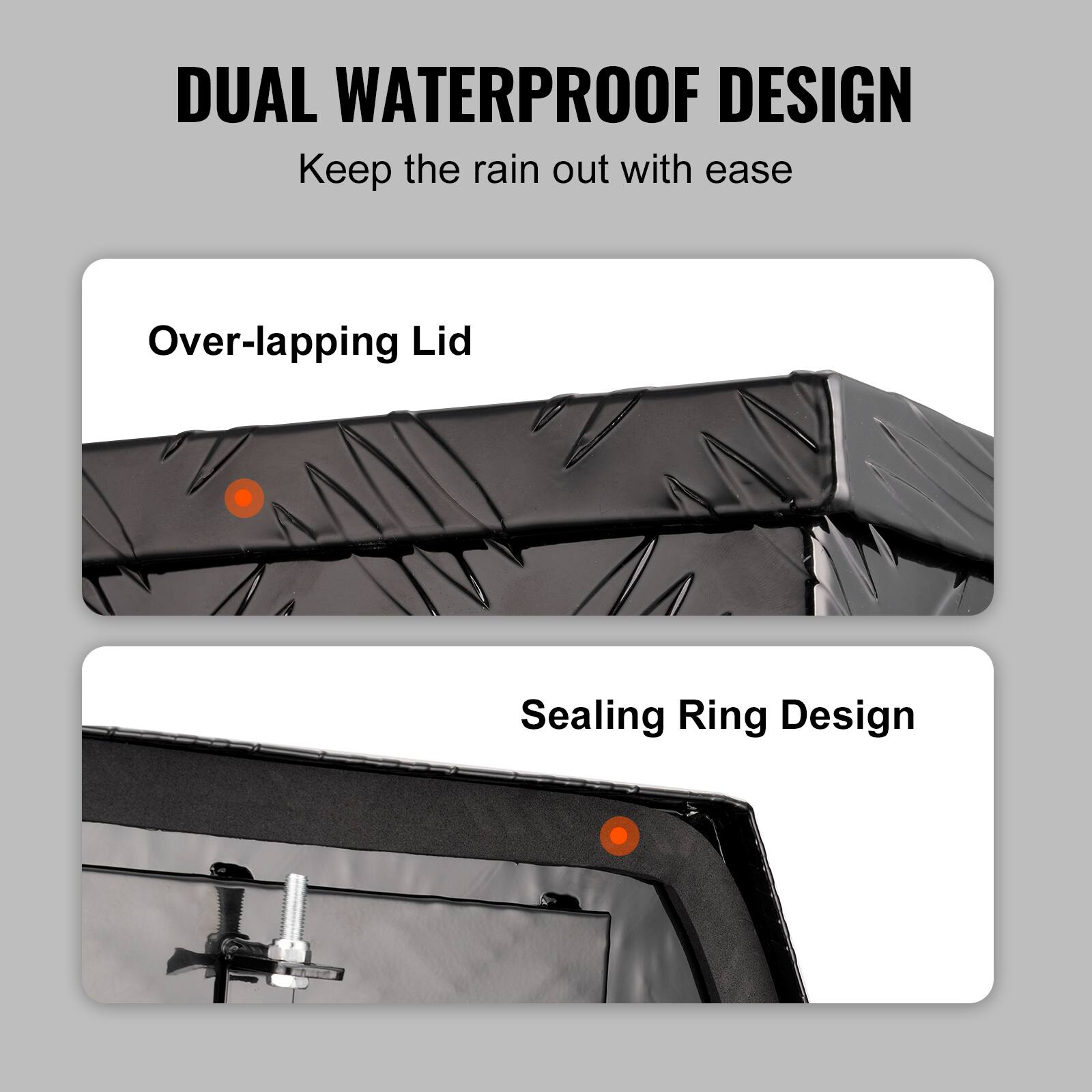 DUAL WATERPROOF DESIGN  
Keep the rain out with ease

Over-lapping Lid

Sealing Ring Design