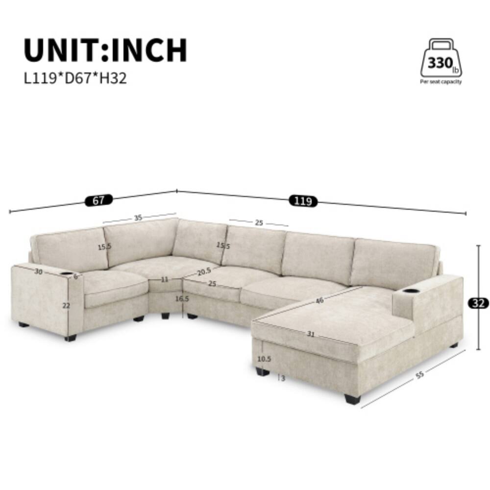 UNIT: INCH  
L119*D67*H32  

330 lb Per seat capacity  

67  
35  
25  
119  
15.5  
15.5  
30  
6  
11  
20.5  
25  
22  
16.5  
32  
31  
10.5  
13  
55